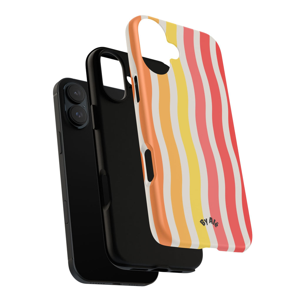 Retro Wavy Stripe Tough Phone Case — Red, Orange & Yellow Groove Design