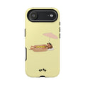 Cute Hot Dog Dog Relaxing on Beach Umbrella (Butter Yellow) - Phone Case
