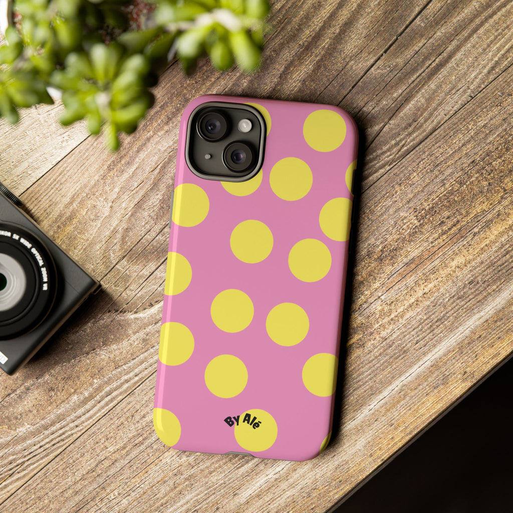 Yellow Polka Dot Tough Phone Case — Cute Pink Protective Cover