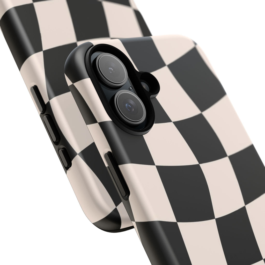 Wavy Checkered Phone Case – Black & Cream Retro Race Pattern