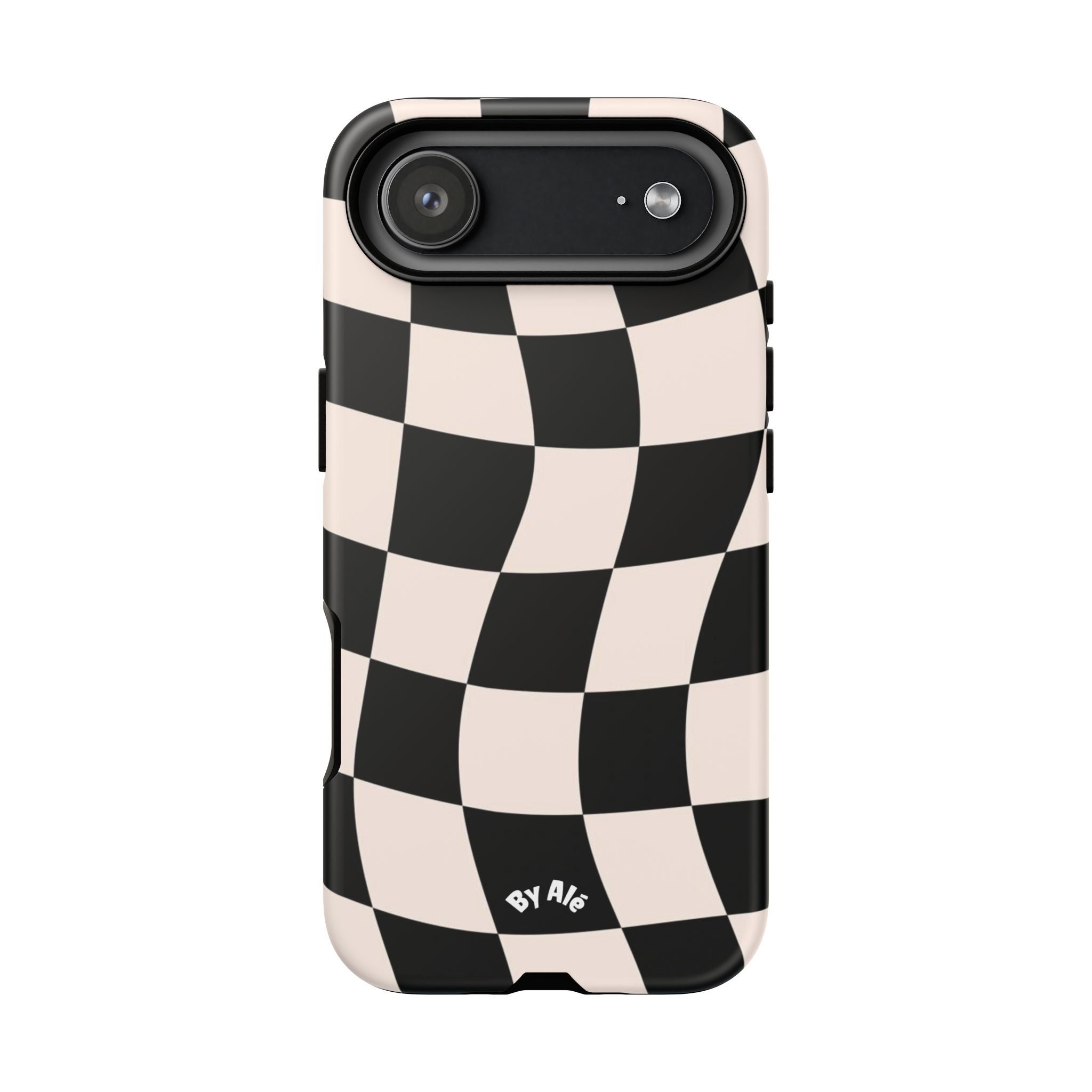 Wavy Checkered Phone Case – Black & Cream Retro Race Pattern