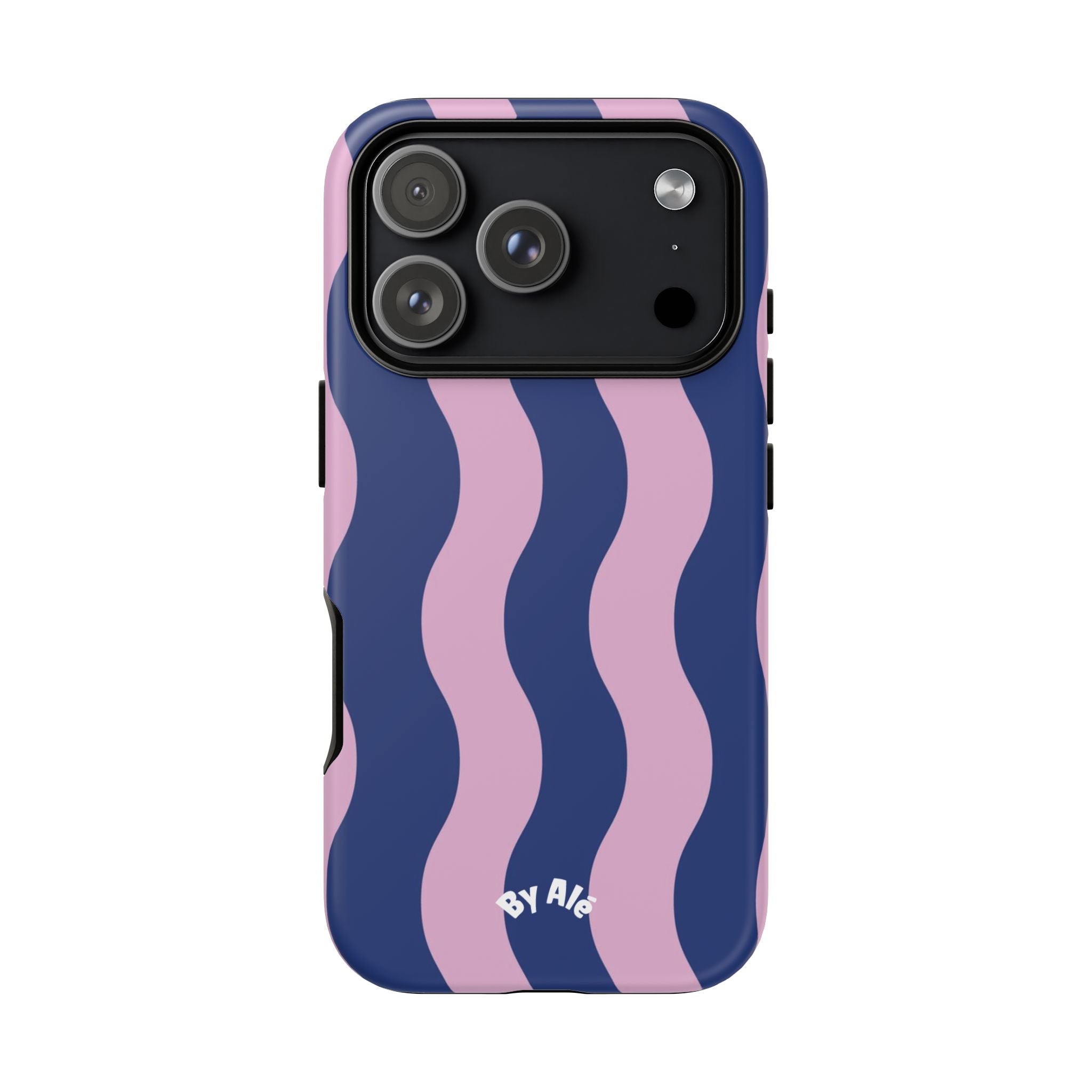 Wavy Stripes Tough Phone Case — Pink & Navy Protective iPhone Cover