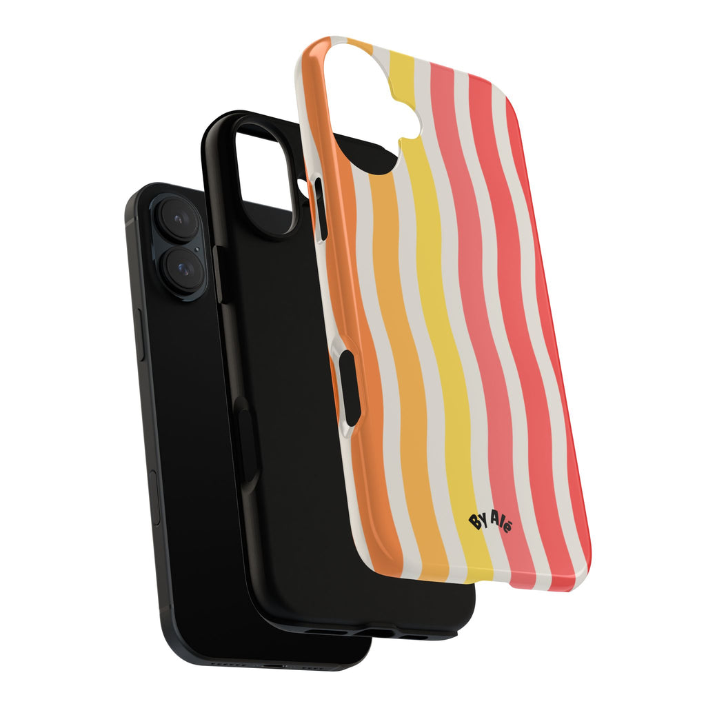 Retro Wavy Stripe Tough Phone Case — Red, Orange & Yellow Groove Design