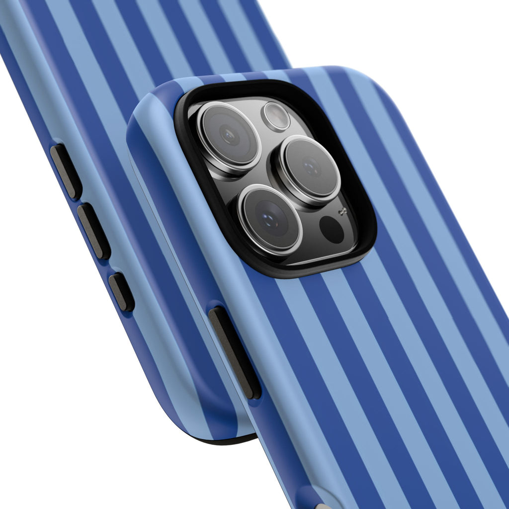 Blue Striped Tough Phone Case — Durable Protective iPhone Cover