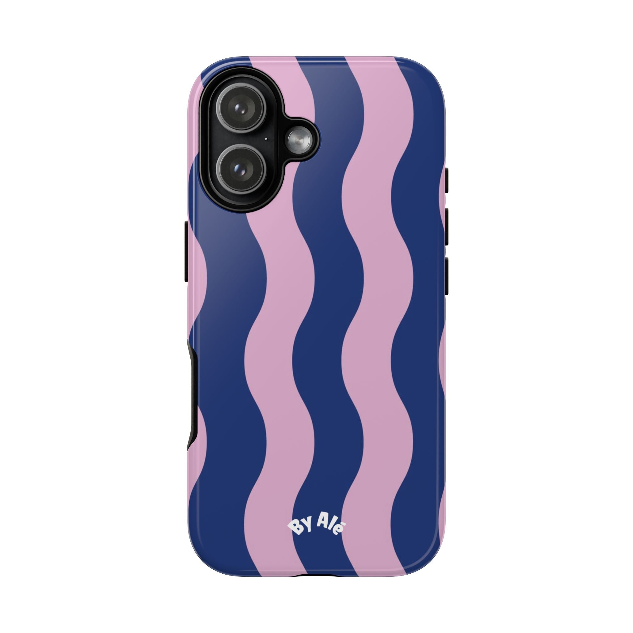 Wavy Stripes Tough Phone Case — Pink & Navy Protective iPhone Cover