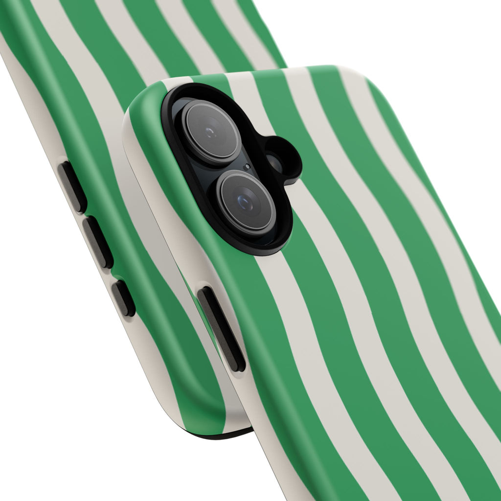 Green Wavy Stripe Tough Phone Case — Protective iPhone Cover with Retro Wave Pattern