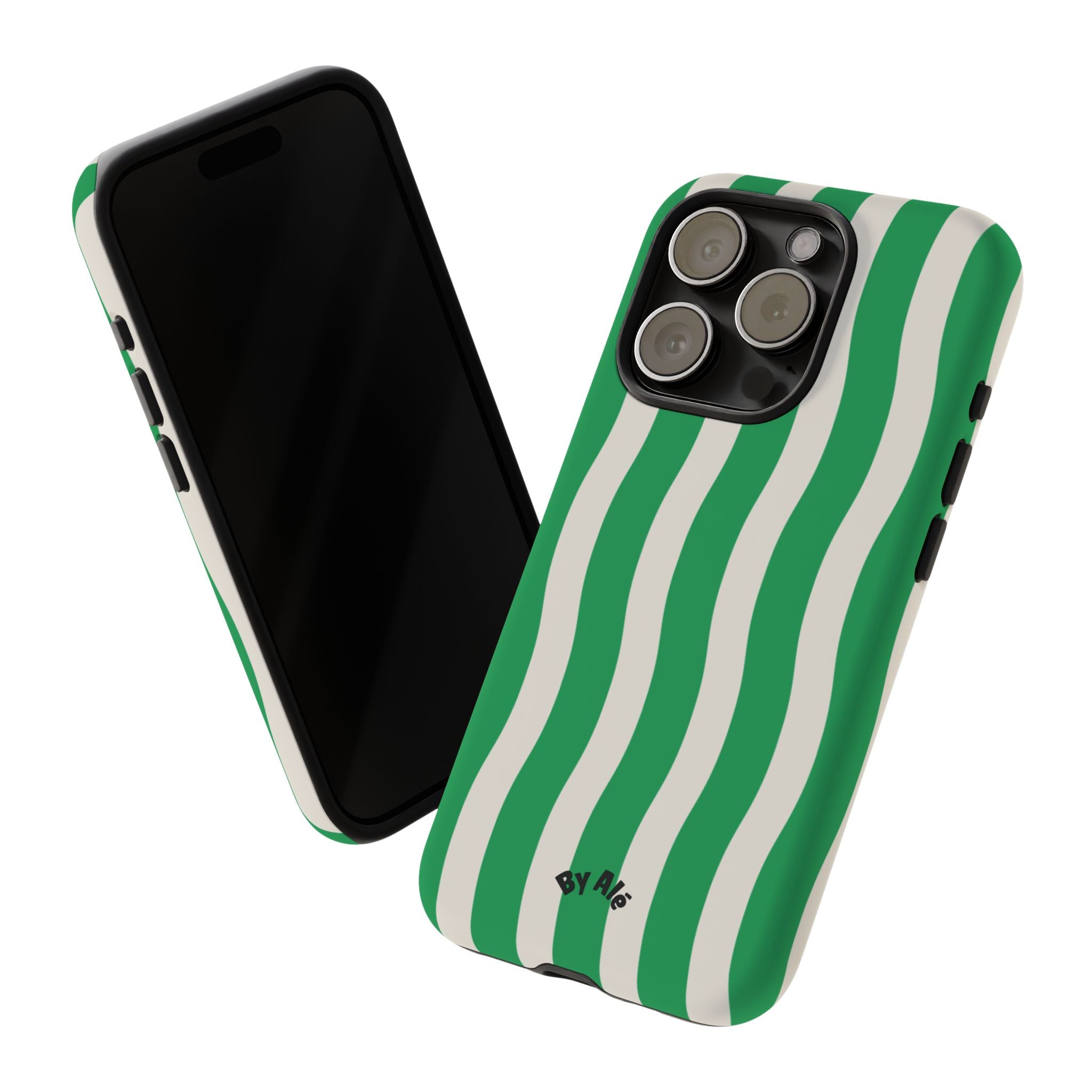 Green Wavy Stripe Tough Phone Case — Protective iPhone Cover with Retro Wave Pattern