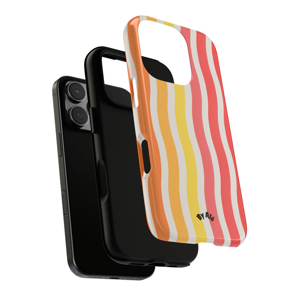 Retro Wavy Stripe Tough Phone Case — Red, Orange & Yellow Groove Design