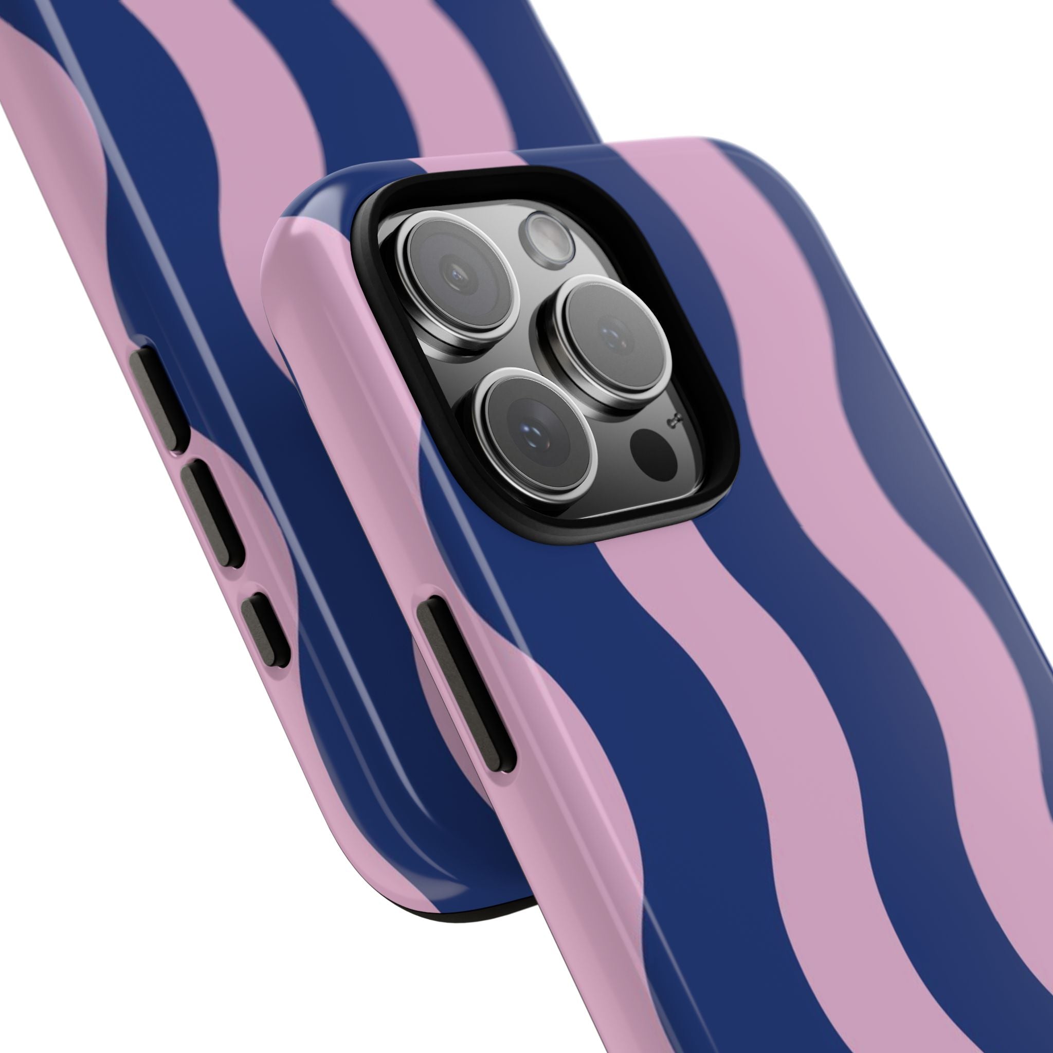 Wavy Stripes Tough Phone Case — Pink & Navy Protective iPhone Cover