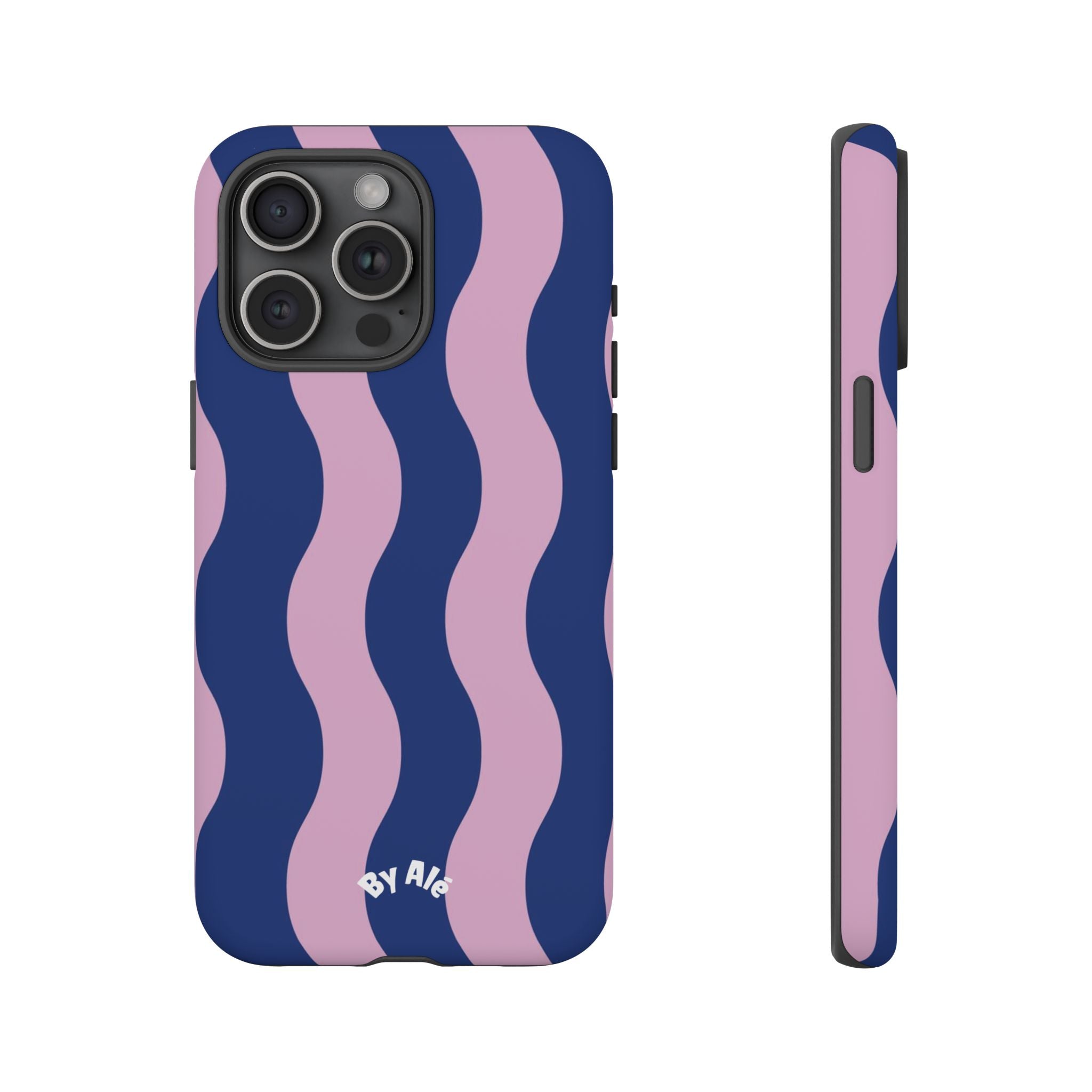 Wavy Stripes Tough Phone Case — Pink & Navy Protective iPhone Cover