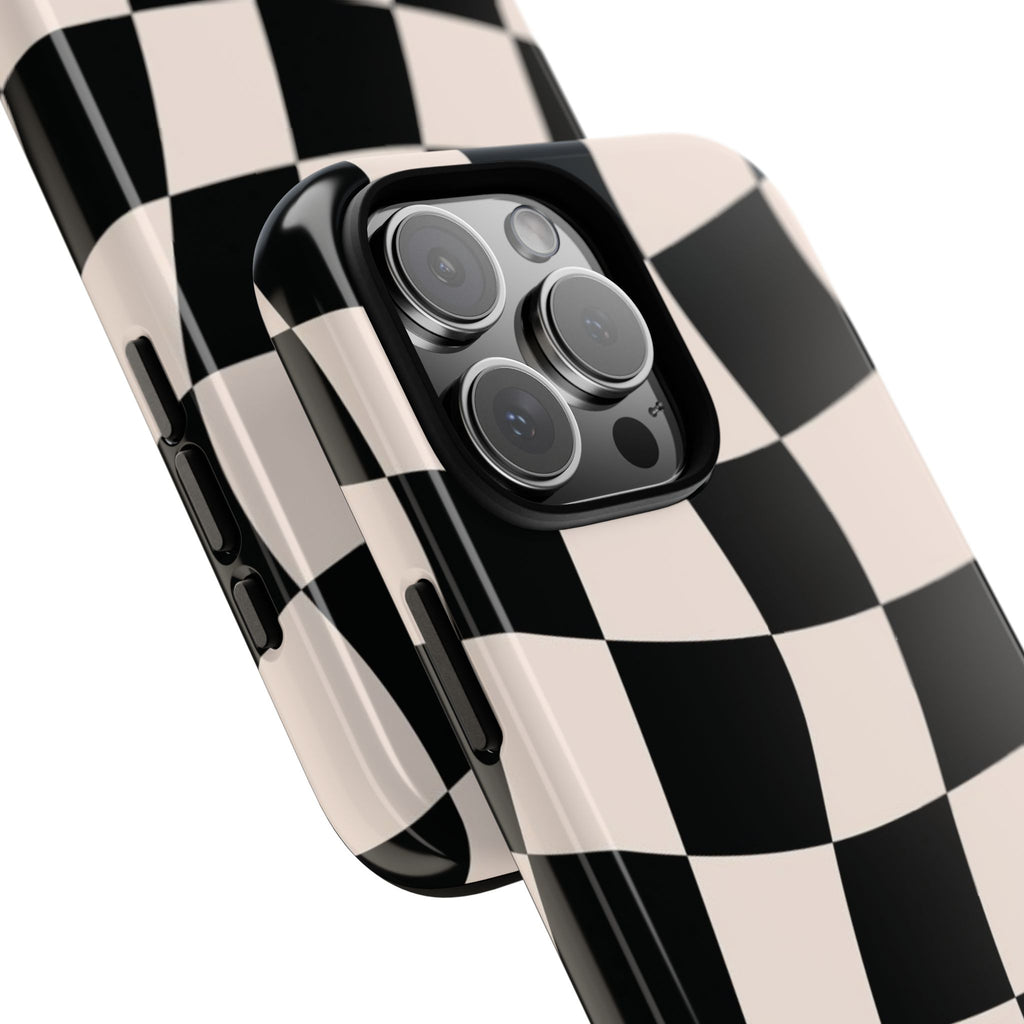 Wavy Checkered Phone Case – Black & Cream Retro Race Pattern