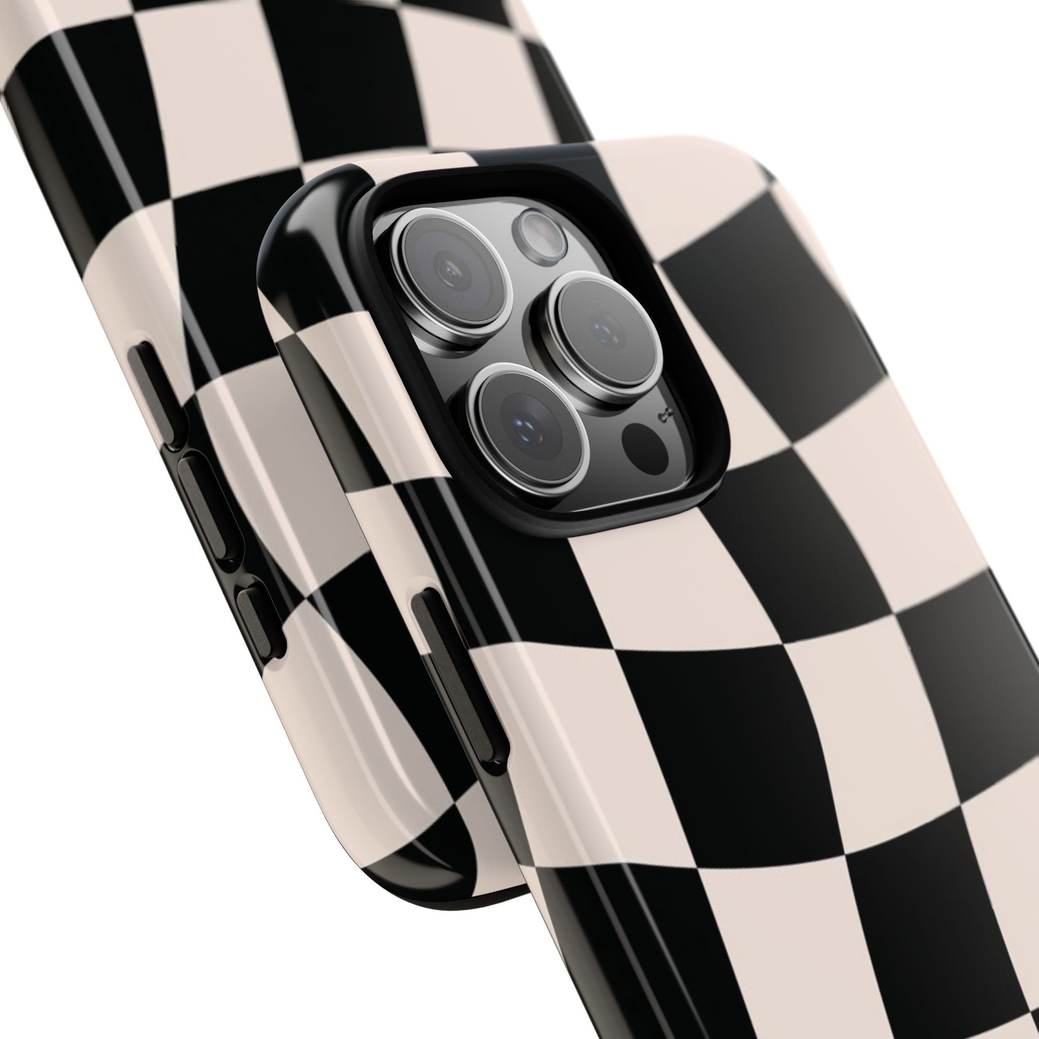 Wavy Checkered Phone Case – Black & Cream Retro Race Pattern