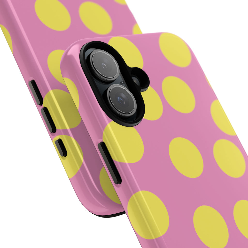 Yellow Polka Dot Tough Phone Case — Cute Pink Protective Cover