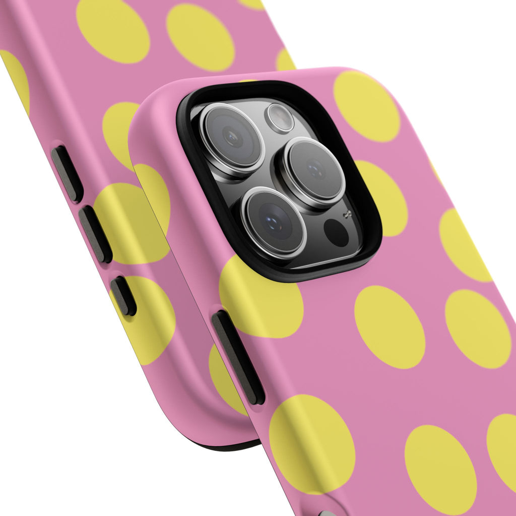Yellow Polka Dot Tough Phone Case — Cute Pink Protective Cover