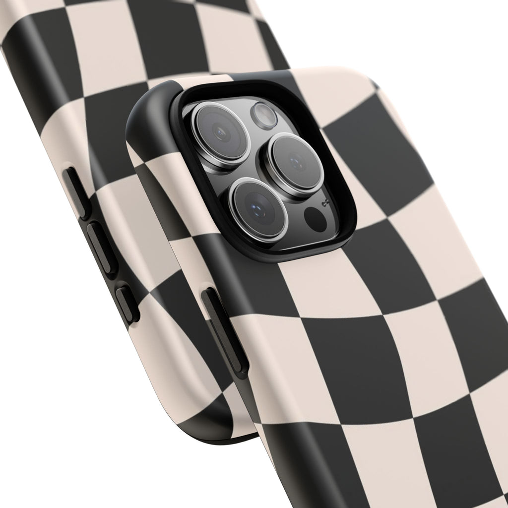 Wavy Checkered Phone Case – Black & Cream Retro Race Pattern