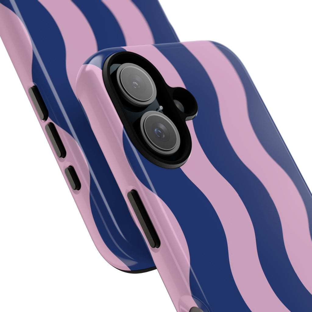 Wavy Stripes Tough Phone Case — Pink & Navy Protective iPhone Cover