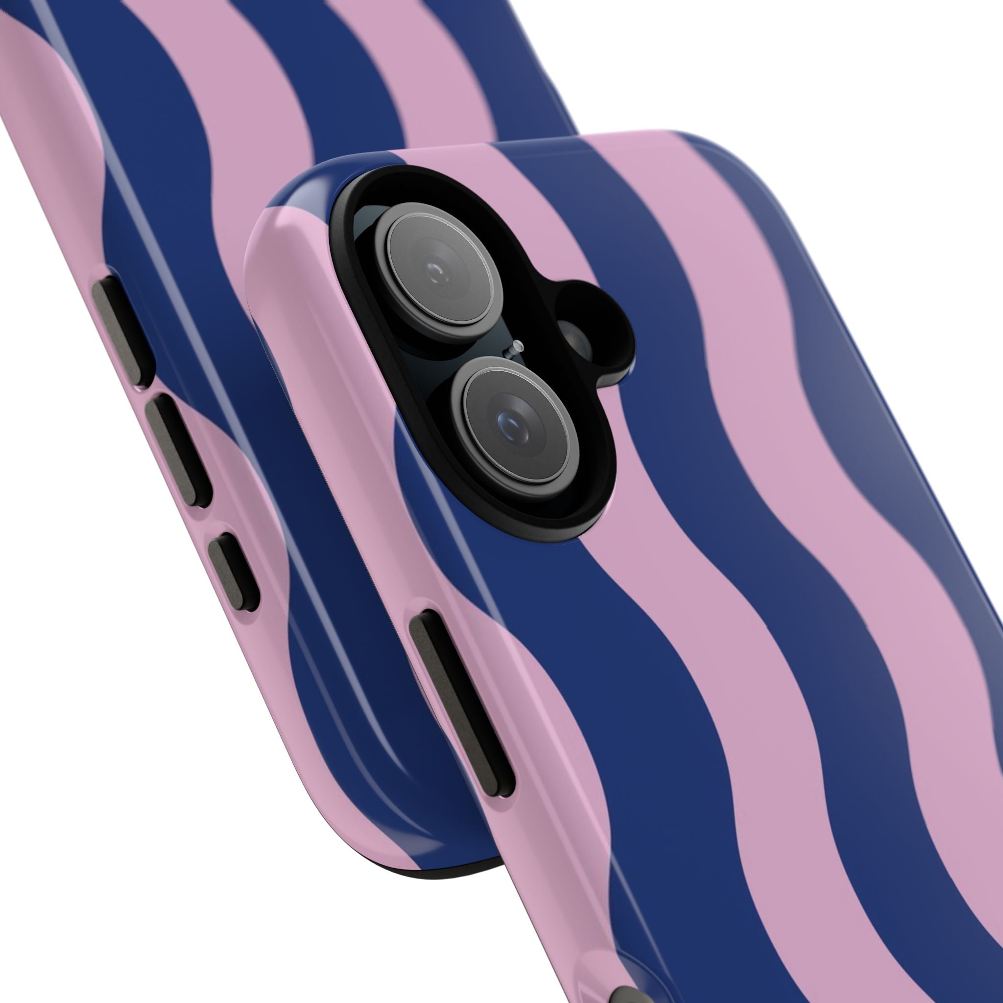 Wavy Stripes Tough Phone Case — Pink & Navy Protective iPhone Cover