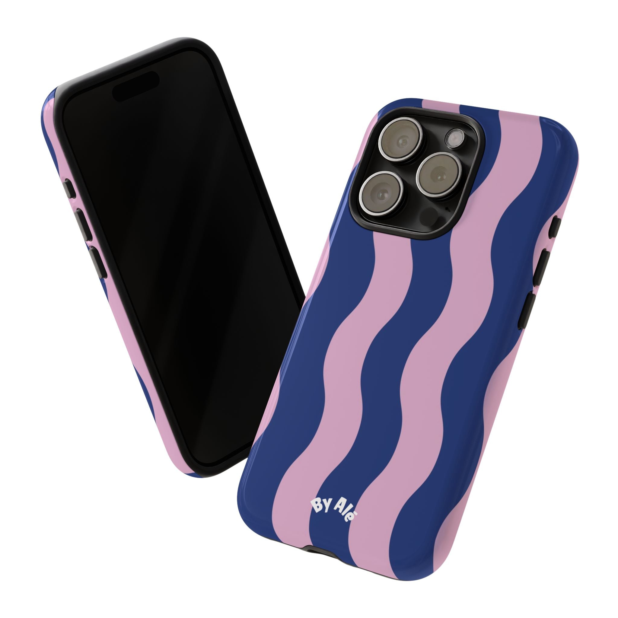 Wavy Stripes Tough Phone Case — Pink & Navy Protective iPhone Cover