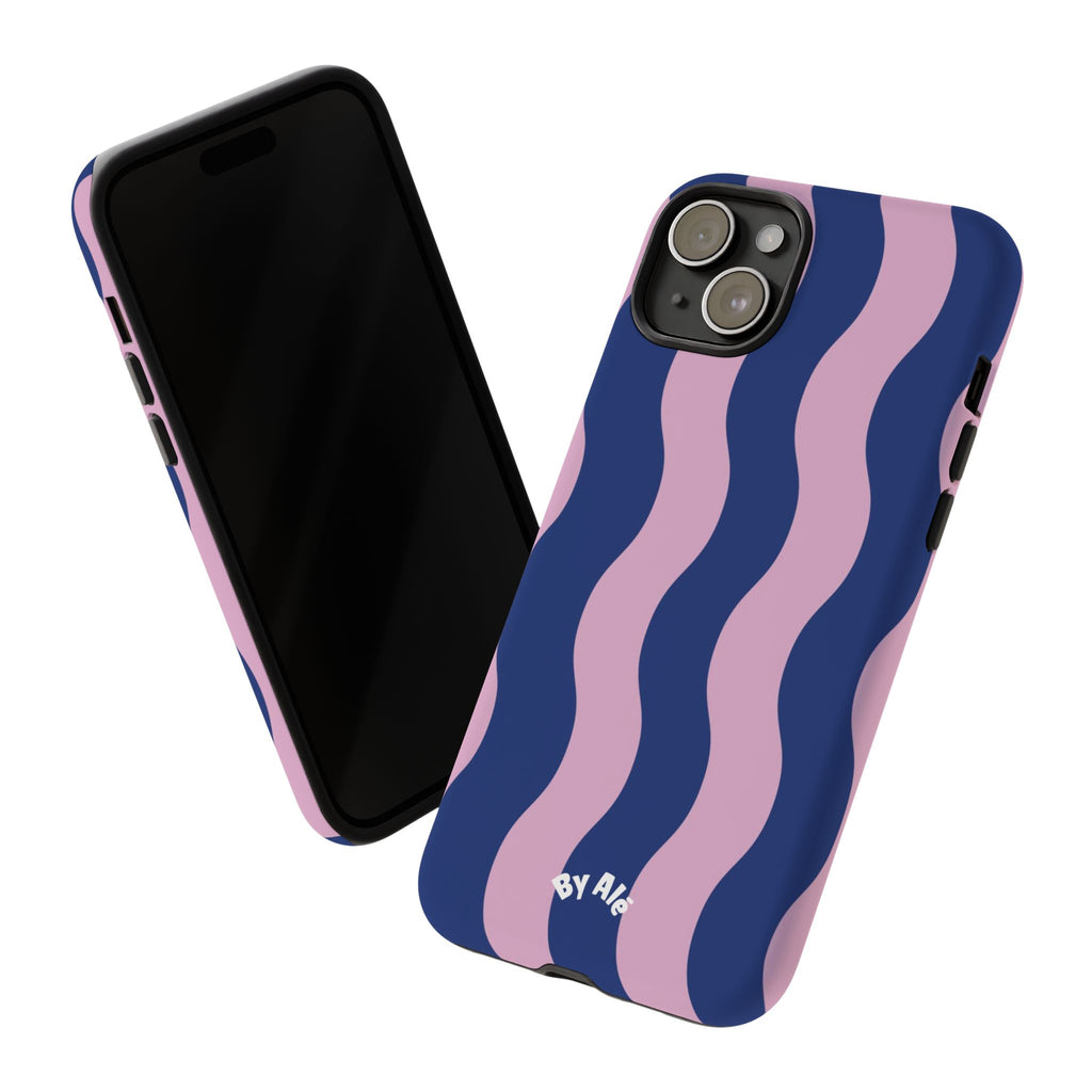 Wavy Stripes Tough Phone Case — Pink & Navy Protective iPhone Cover