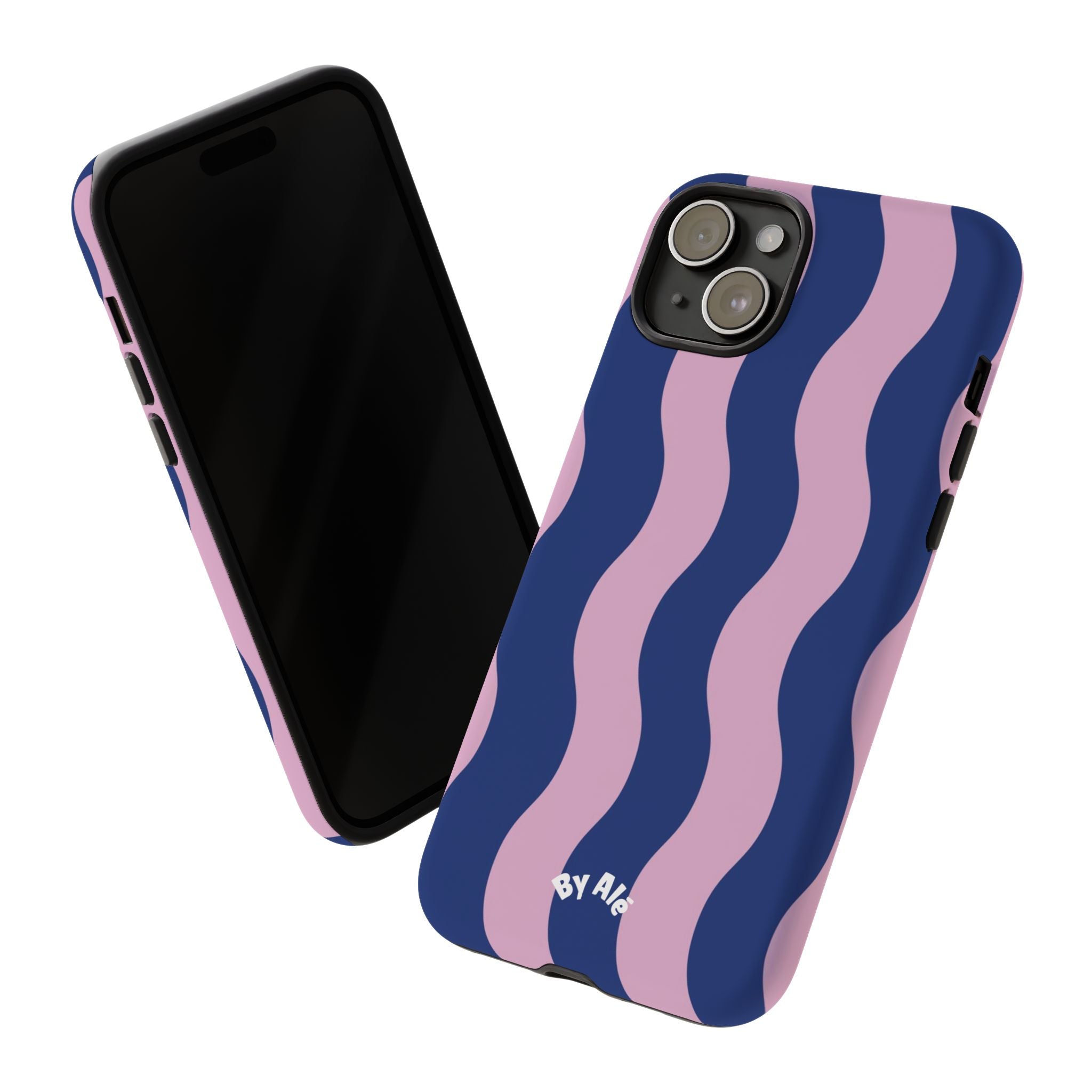 Wavy Stripes Tough Phone Case — Pink & Navy Protective iPhone Cover