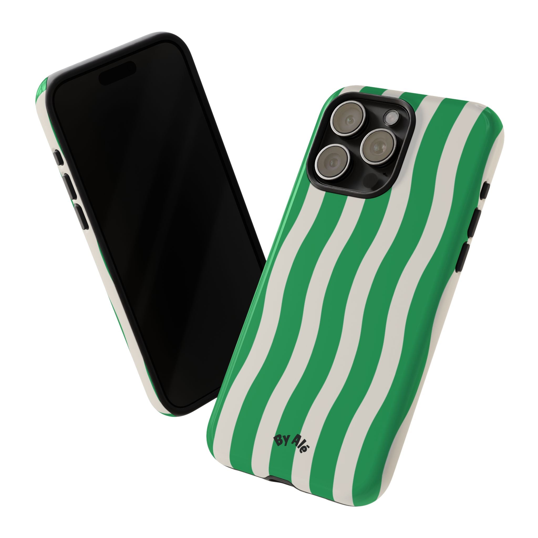 Green Wavy Stripe Tough Phone Case — Protective iPhone Cover with Retro Wave Pattern