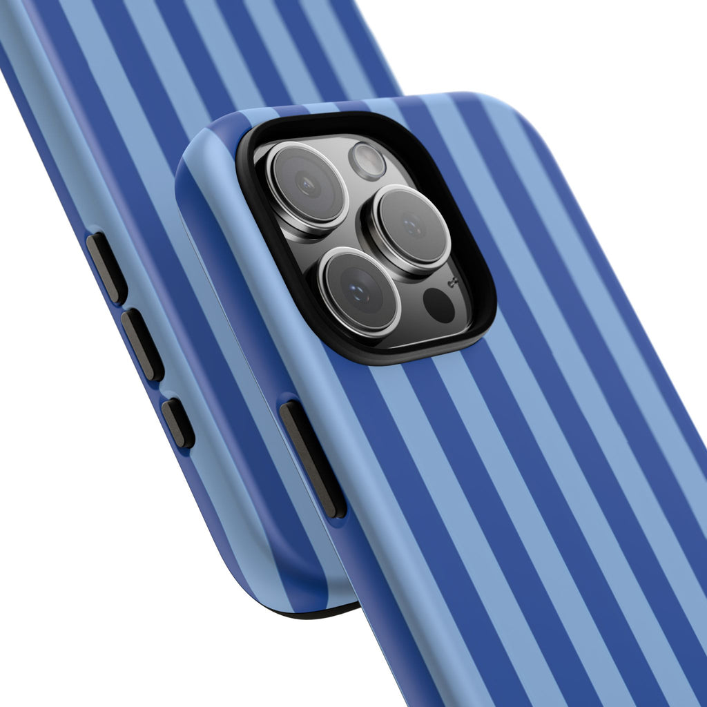 Blue Striped Tough Phone Case — Durable Protective iPhone Cover