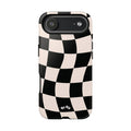 Wavy Checkered Phone Case – Black & Cream Retro Race Pattern