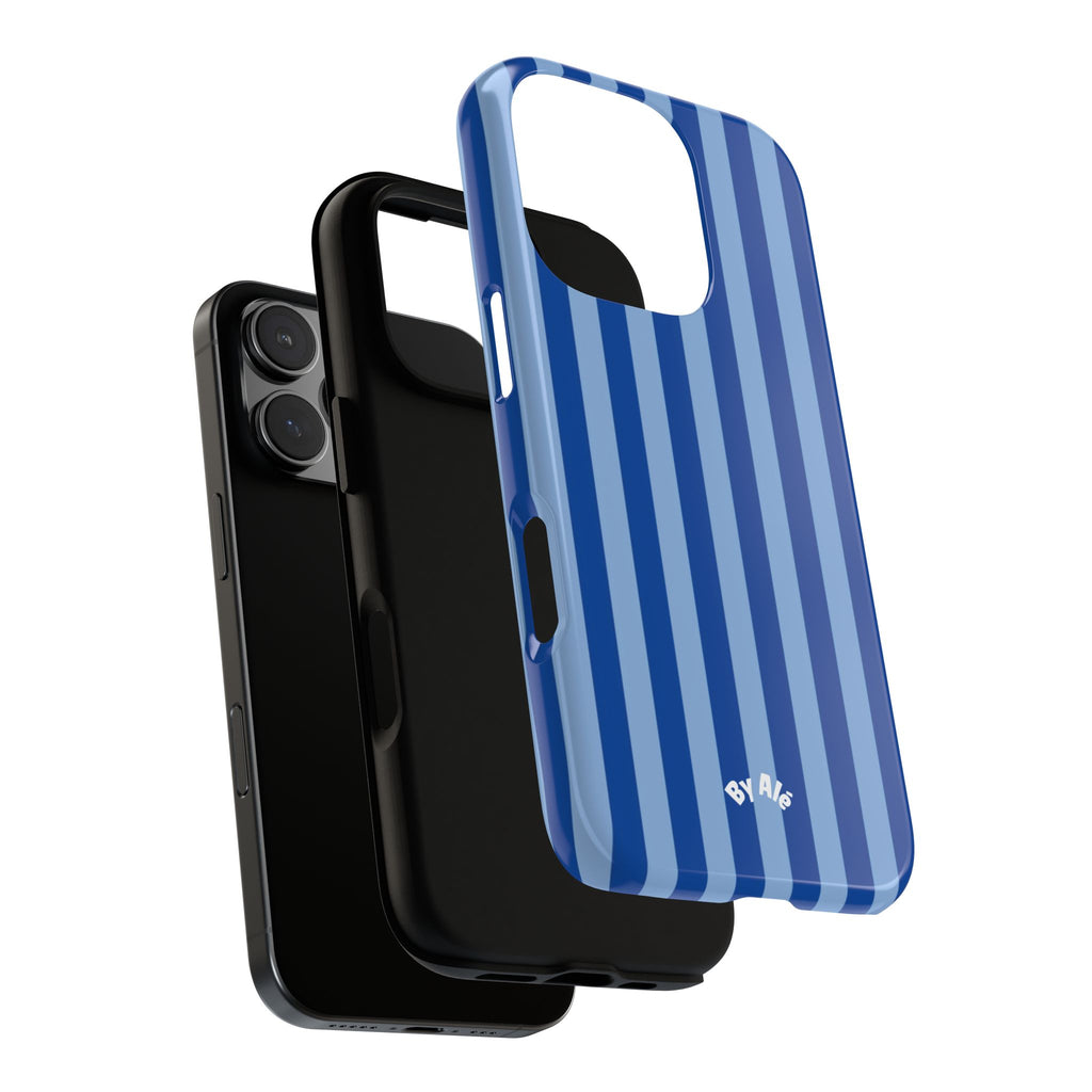 Blue Striped Tough Phone Case — Durable Protective iPhone Cover