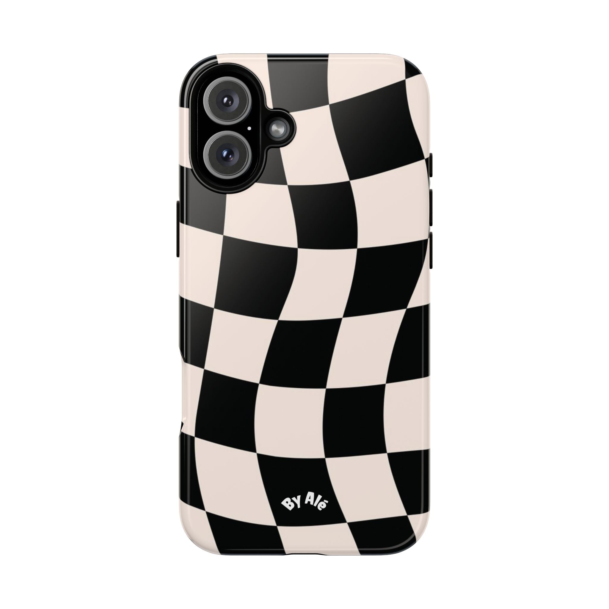 Wavy Checkered Phone Case – Black & Cream Retro Race Pattern