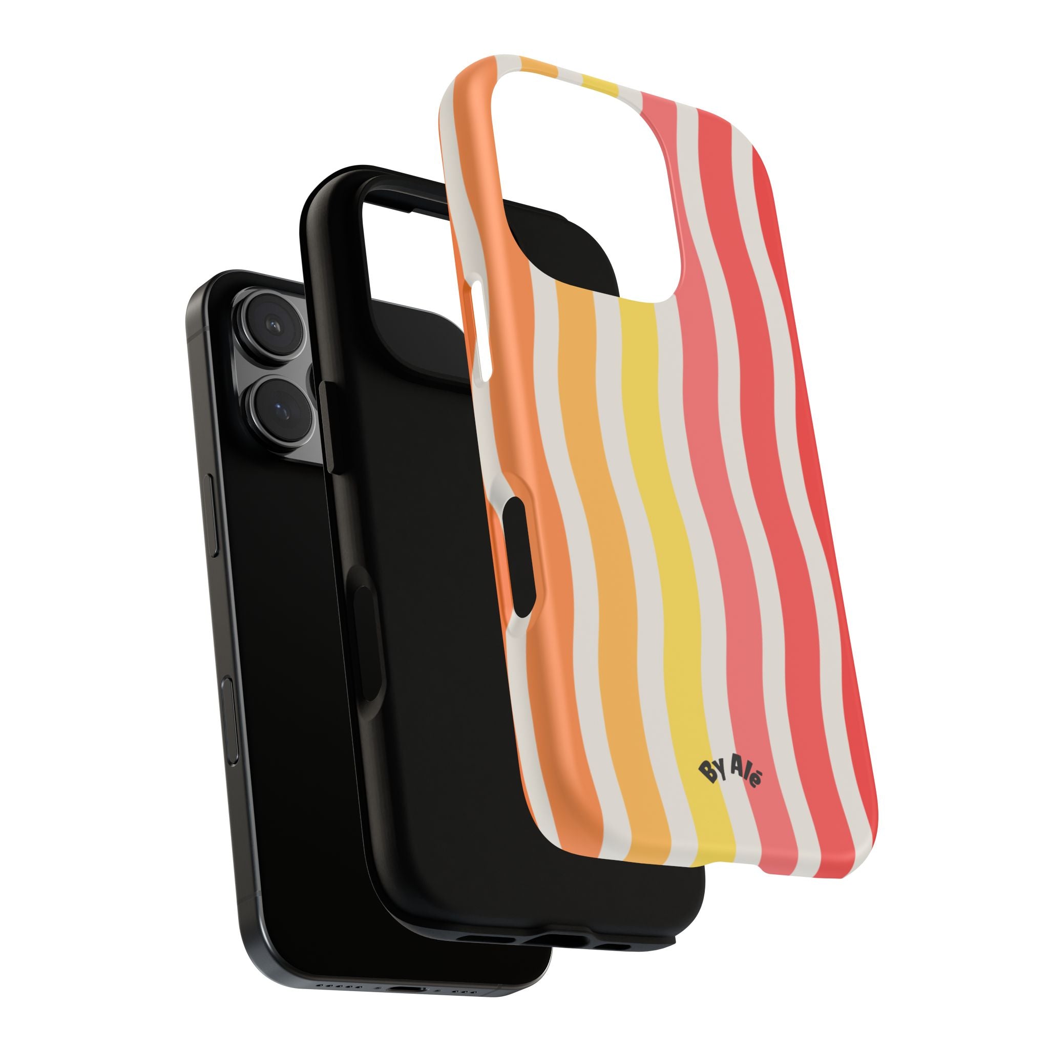 Retro Wavy Stripe Tough Phone Case — Red, Orange & Yellow Groove Design