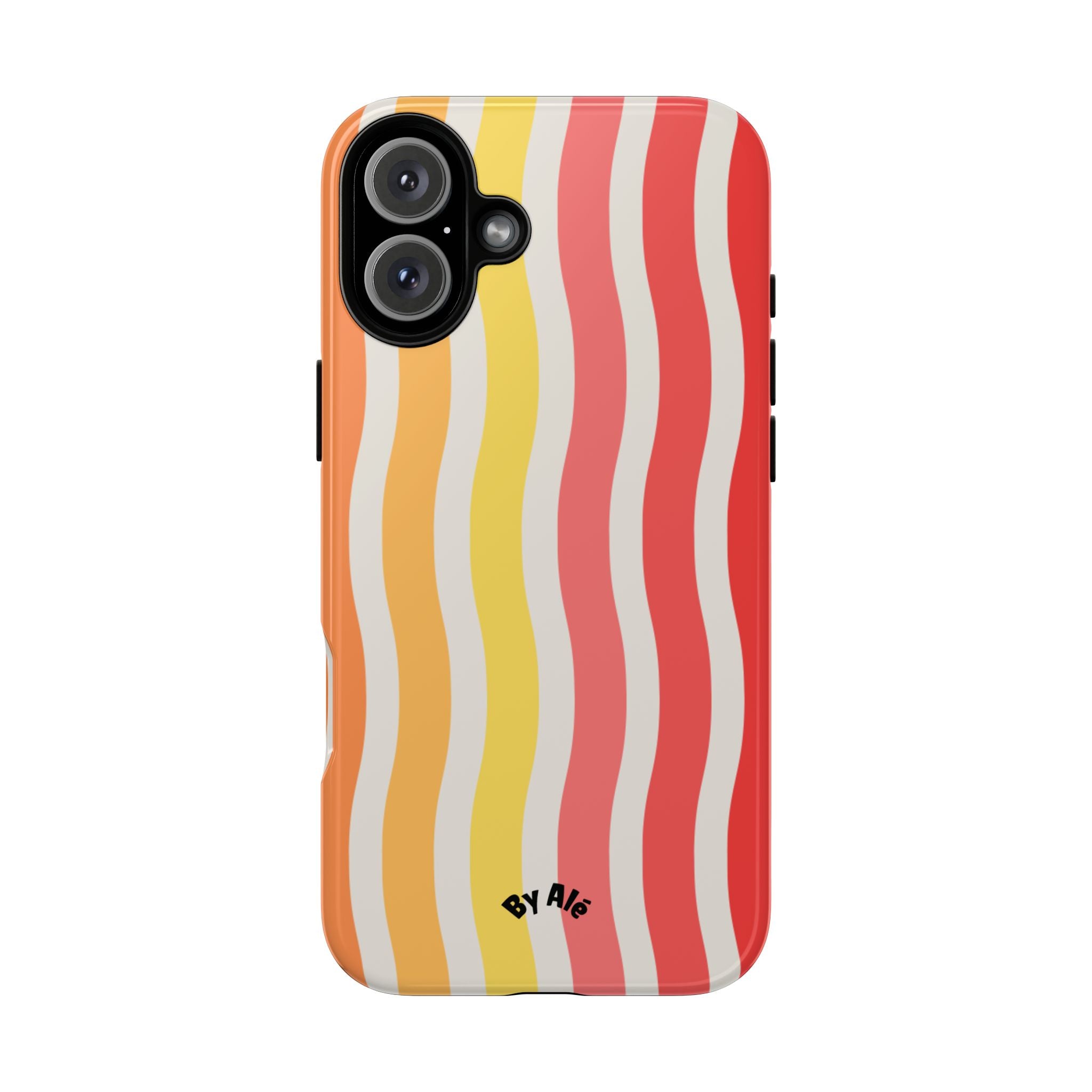 Retro Wavy Stripe Tough Phone Case — Red, Orange & Yellow Groove Design
