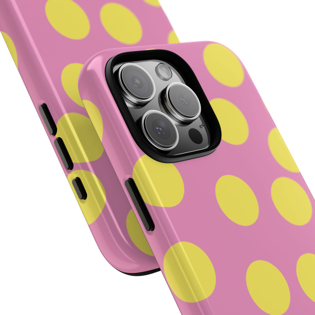 Yellow Polka Dot Tough Phone Case — Cute Pink Protective Cover