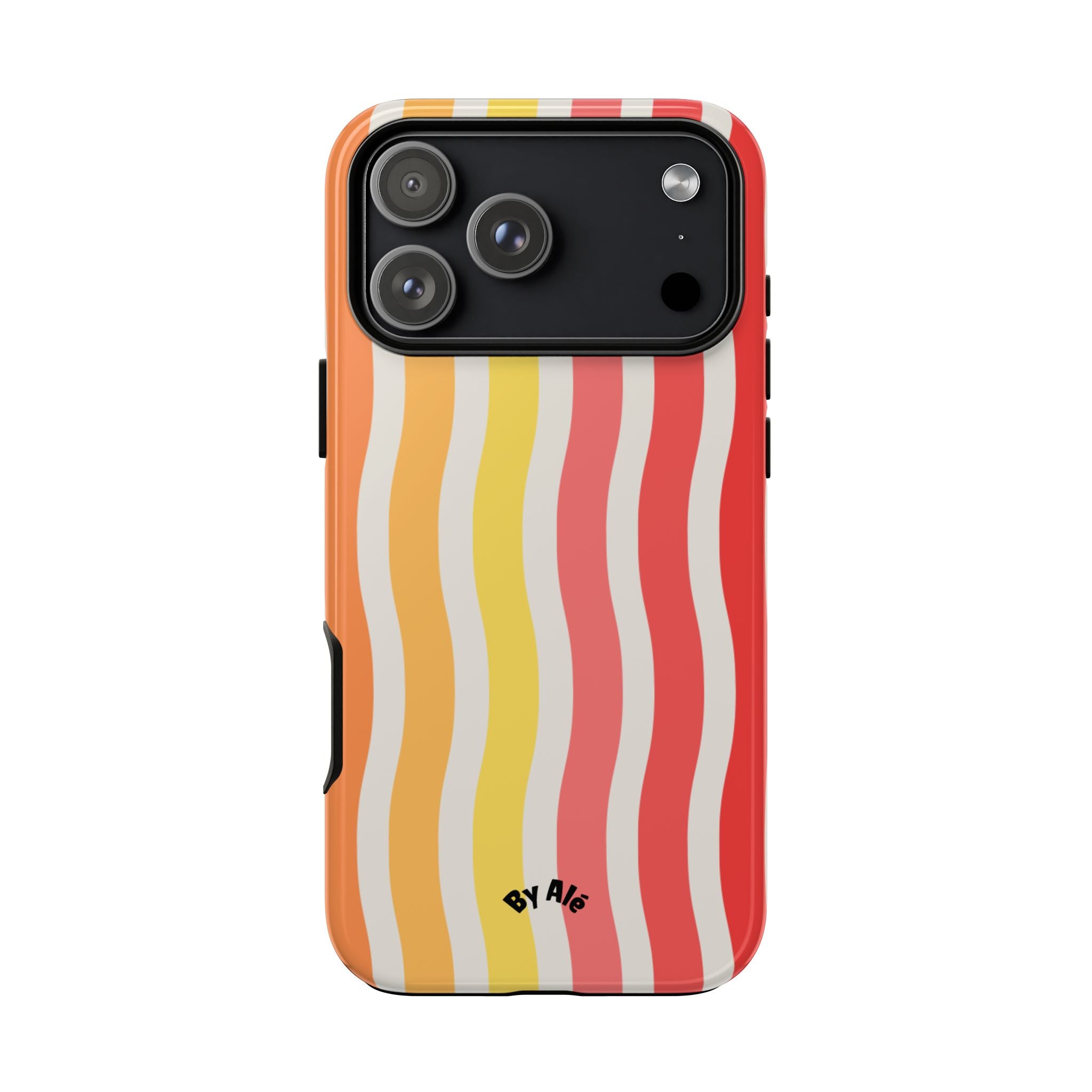Retro Wavy Stripe Tough Phone Case — Red, Orange & Yellow Groove Design