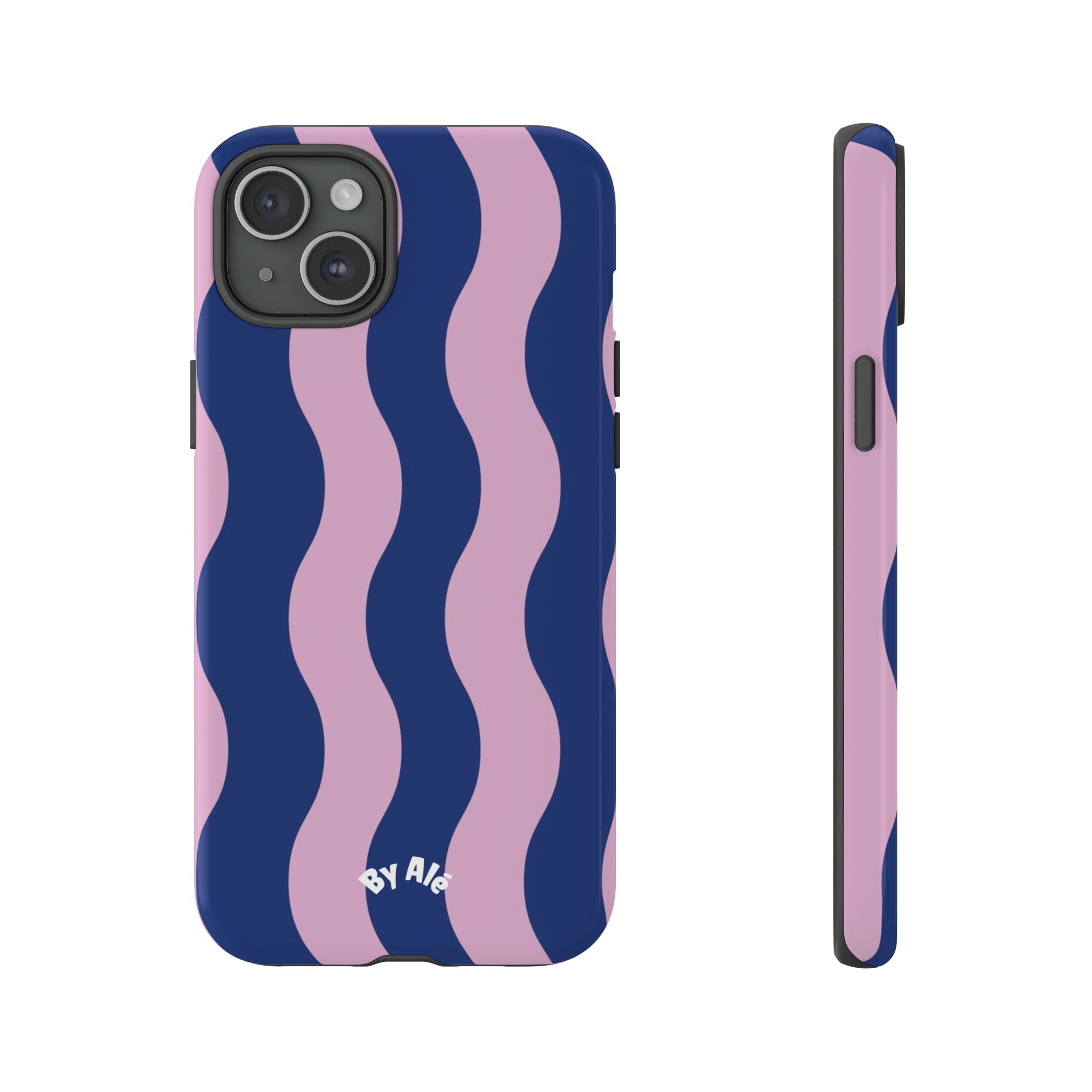 Wavy Stripes Tough Phone Case — Pink & Navy Protective iPhone Cover