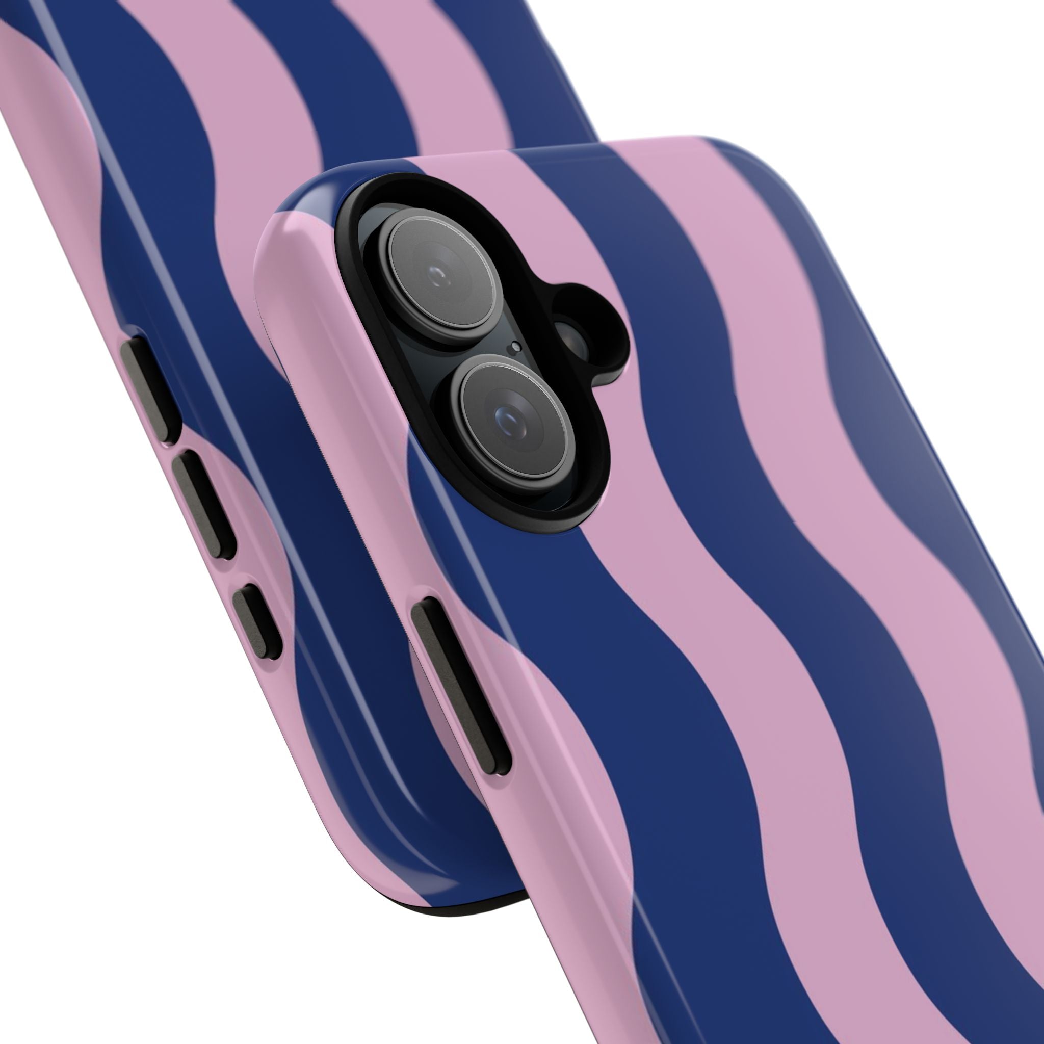 Wavy Stripes Tough Phone Case — Pink & Navy Protective iPhone Cover