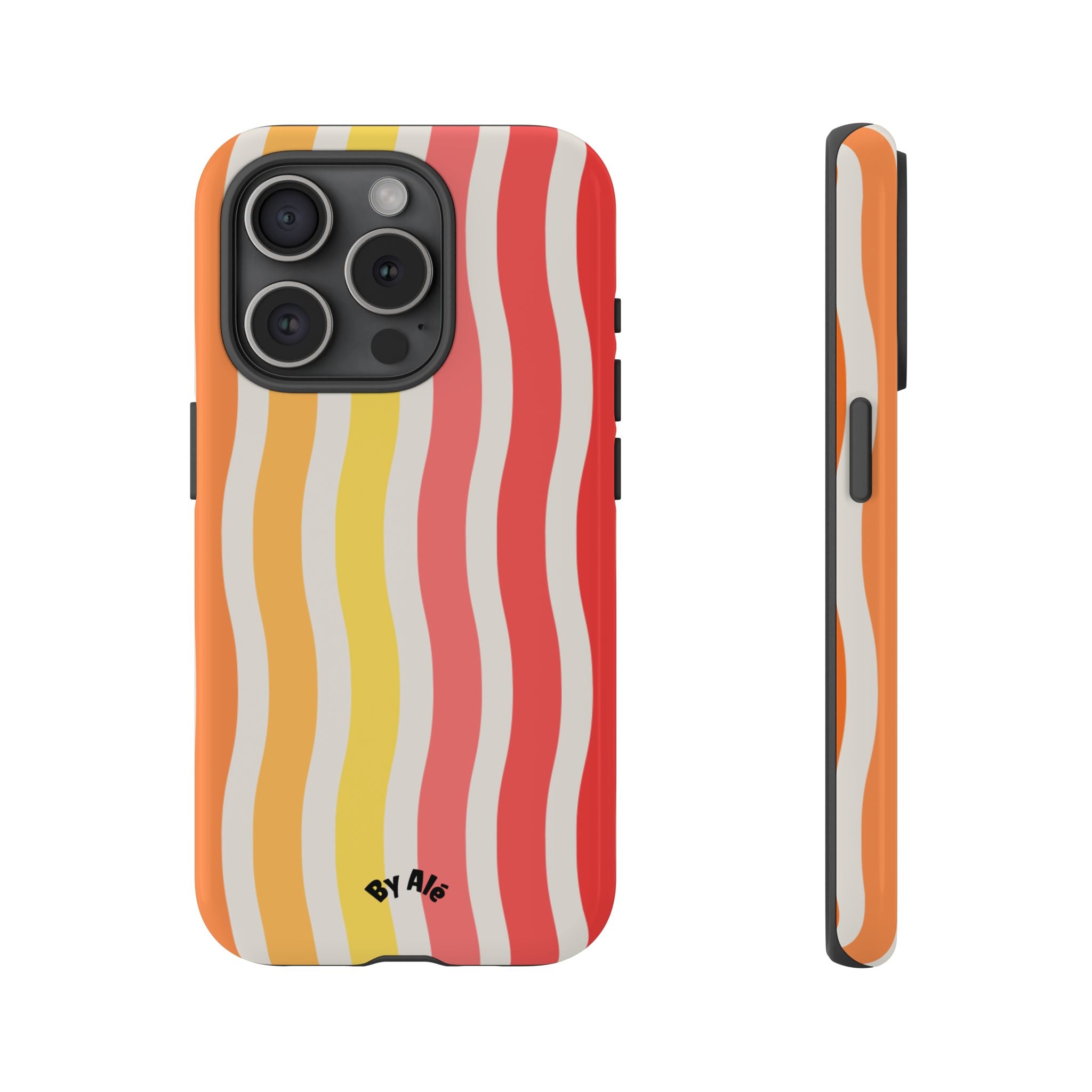 Retro Wavy Stripe Tough Phone Case — Red, Orange & Yellow Groove Design