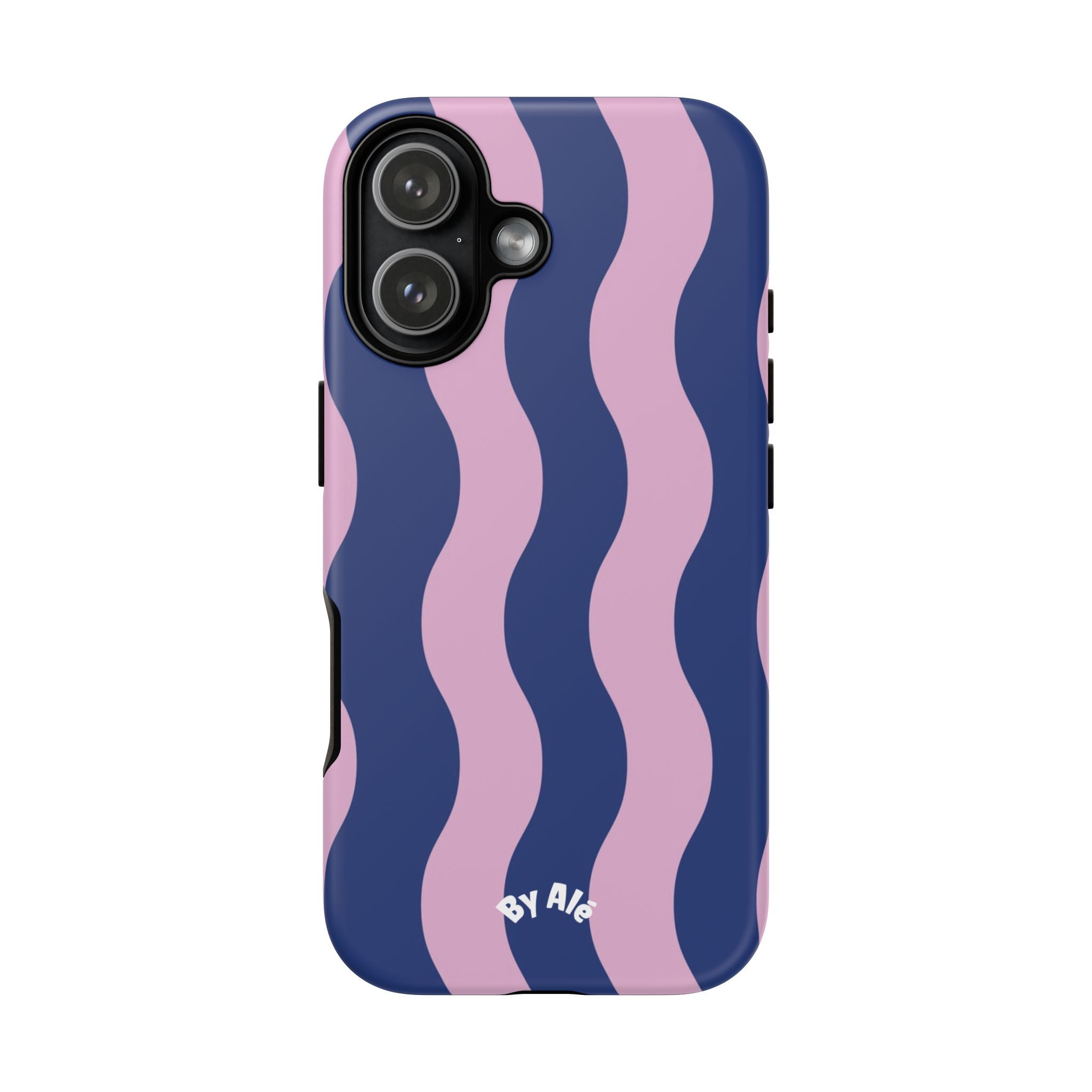 Wavy Stripes Tough Phone Case — Pink & Navy Protective iPhone Cover