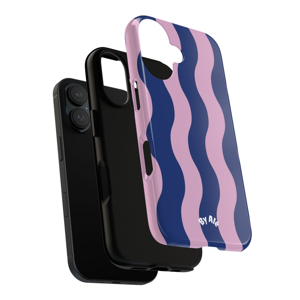 Wavy Stripes Tough Phone Case — Pink & Navy Protective iPhone Cover