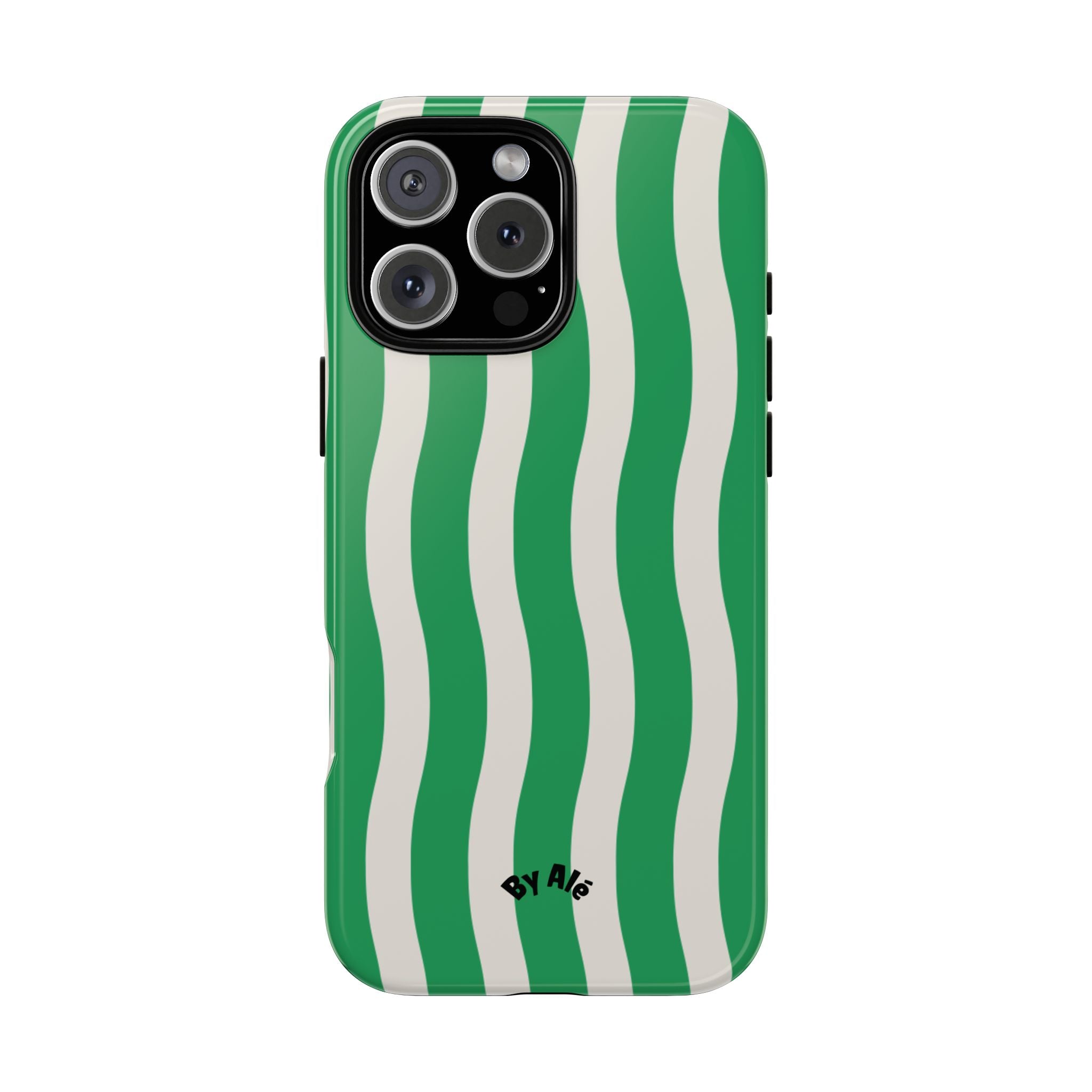 Green Wavy Stripe Tough Phone Case — Protective iPhone Cover with Retro Wave Pattern