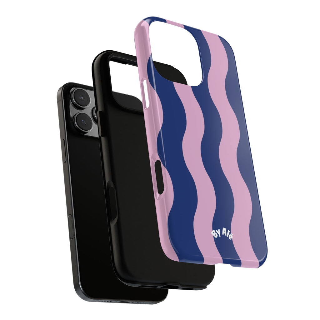 Wavy Stripes Tough Phone Case — Pink & Navy Protective iPhone Cover