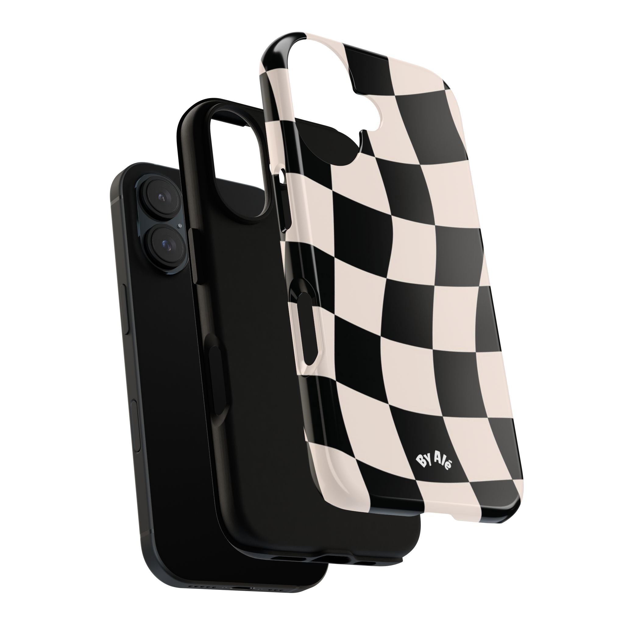 Wavy Checkered Phone Case – Black & Cream Retro Race Pattern