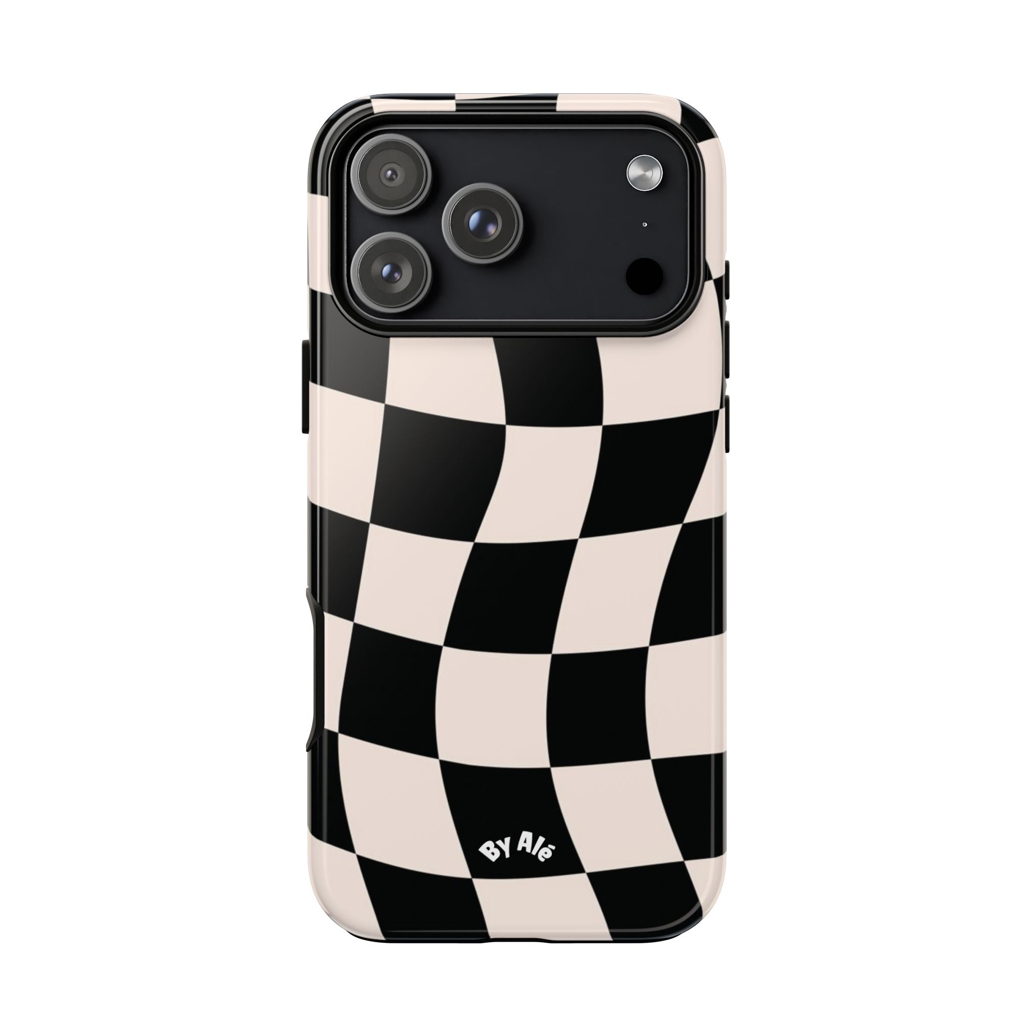 Wavy Checkered Phone Case – Black & Cream Retro Race Pattern