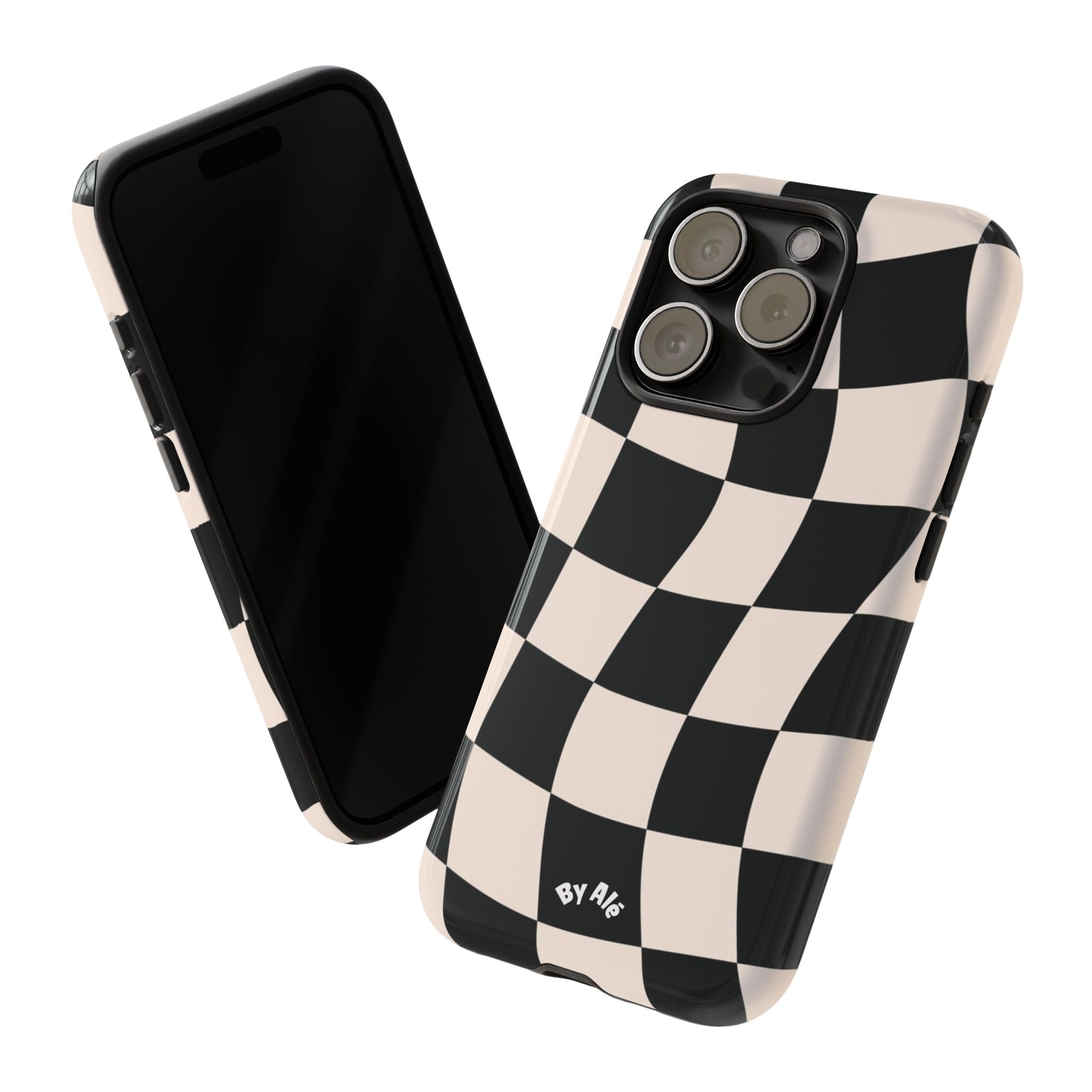 Wavy Checkered Phone Case – Black & Cream Retro Race Pattern