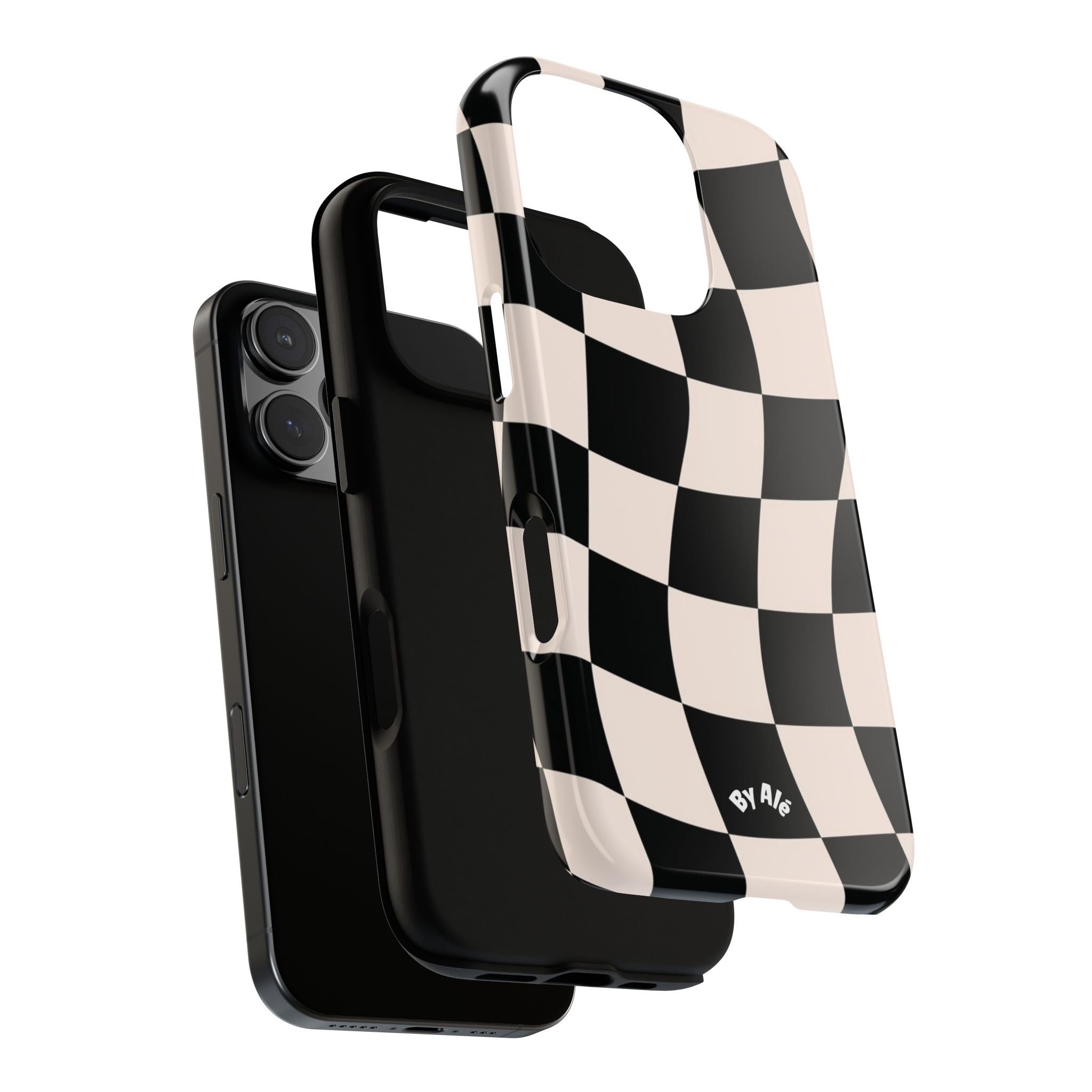 Wavy Checkered Phone Case – Black & Cream Retro Race Pattern