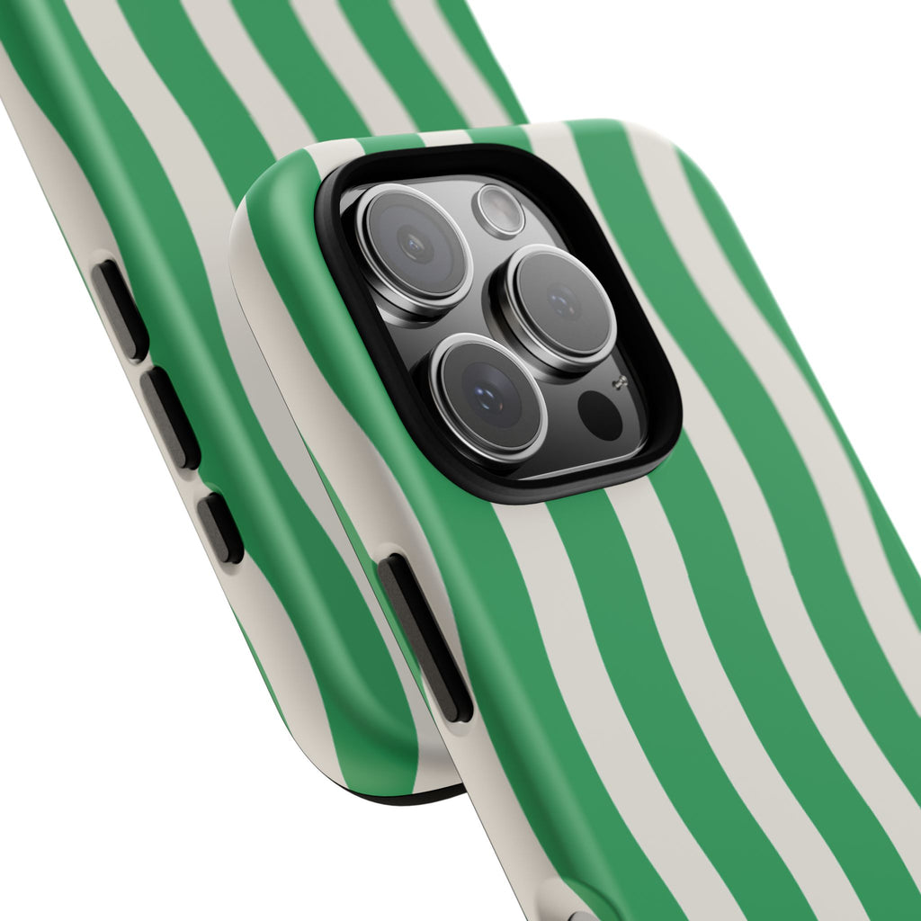 Green Wavy Stripe Tough Phone Case — Protective iPhone Cover with Retro Wave Pattern