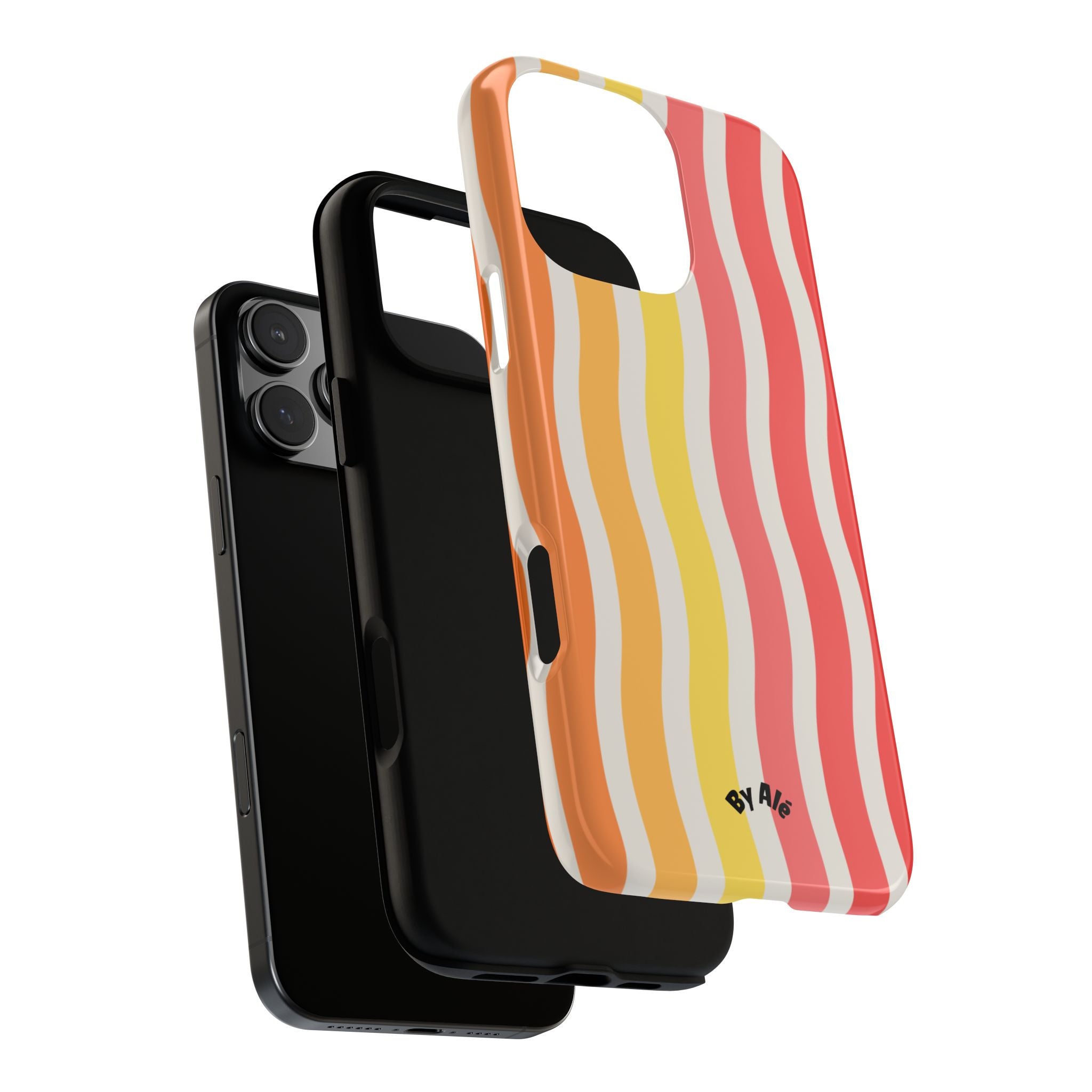 Retro Wavy Stripe Tough Phone Case — Red, Orange & Yellow Groove Design