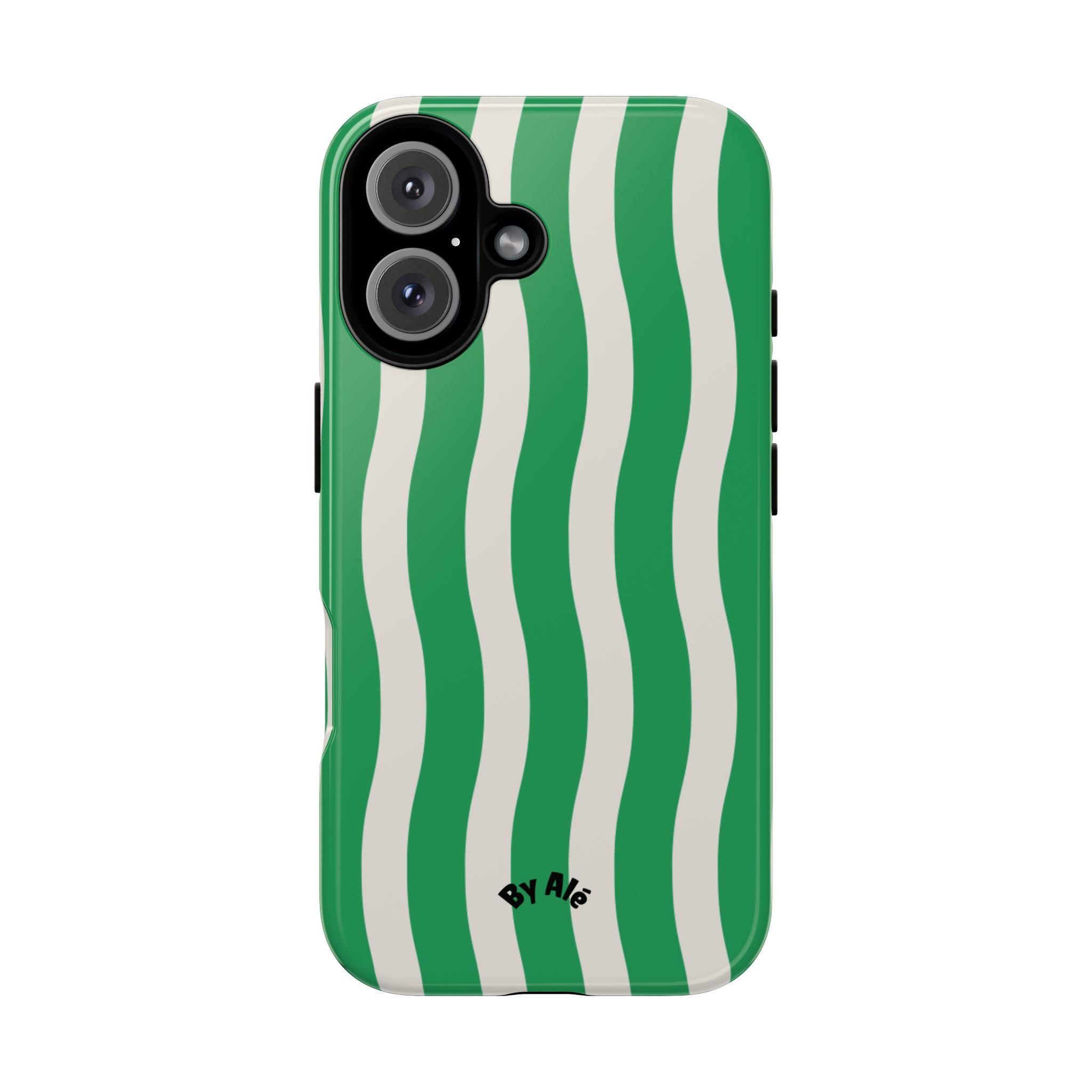 Green Wavy Stripe Tough Phone Case — Protective iPhone Cover with Retro Wave Pattern