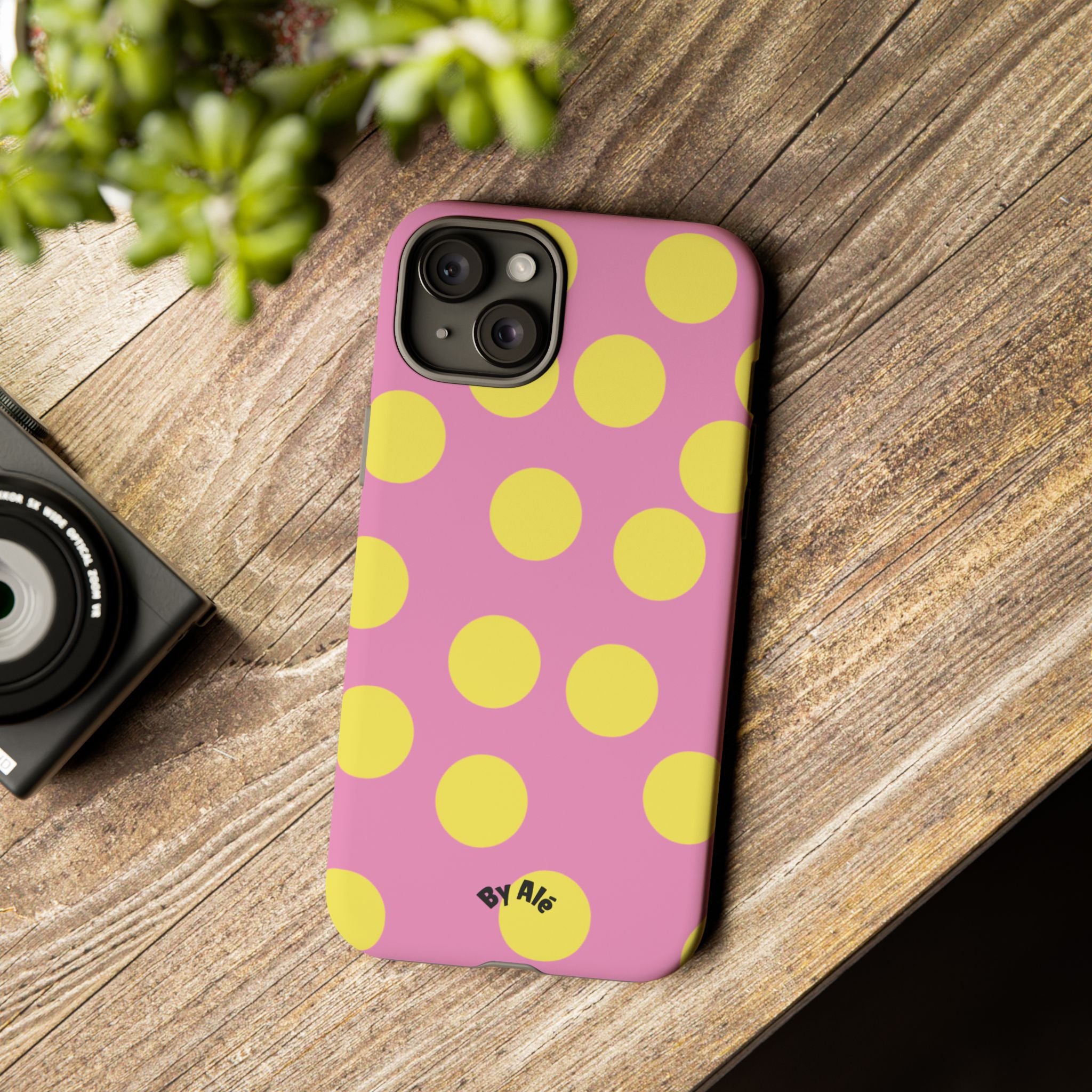 Yellow Polka Dot Tough Phone Case — Cute Pink Protective Cover