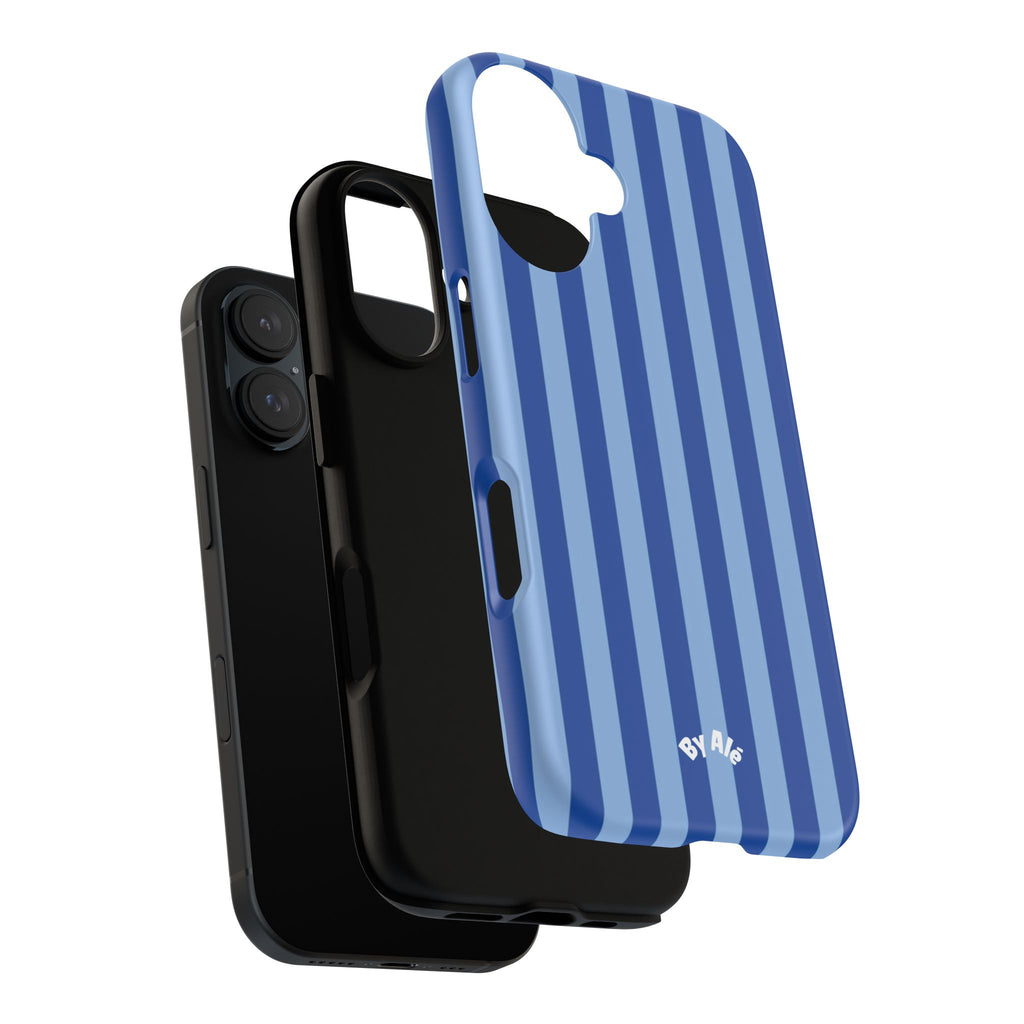 Blue Striped Tough Phone Case — Durable Protective iPhone Cover