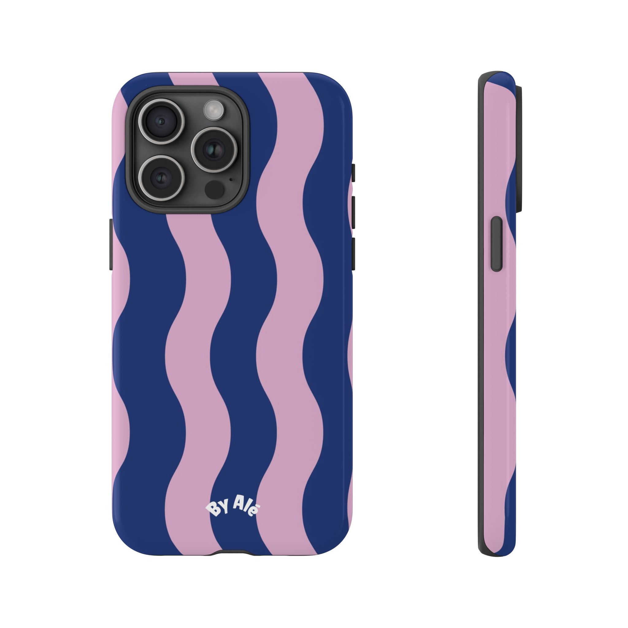 Wavy Stripes Tough Phone Case — Pink & Navy Protective iPhone Cover